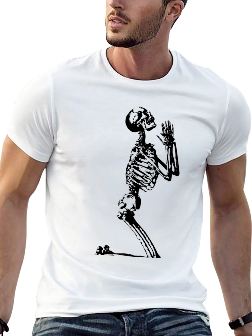 Praying Skeleton Graphic Tee - Black