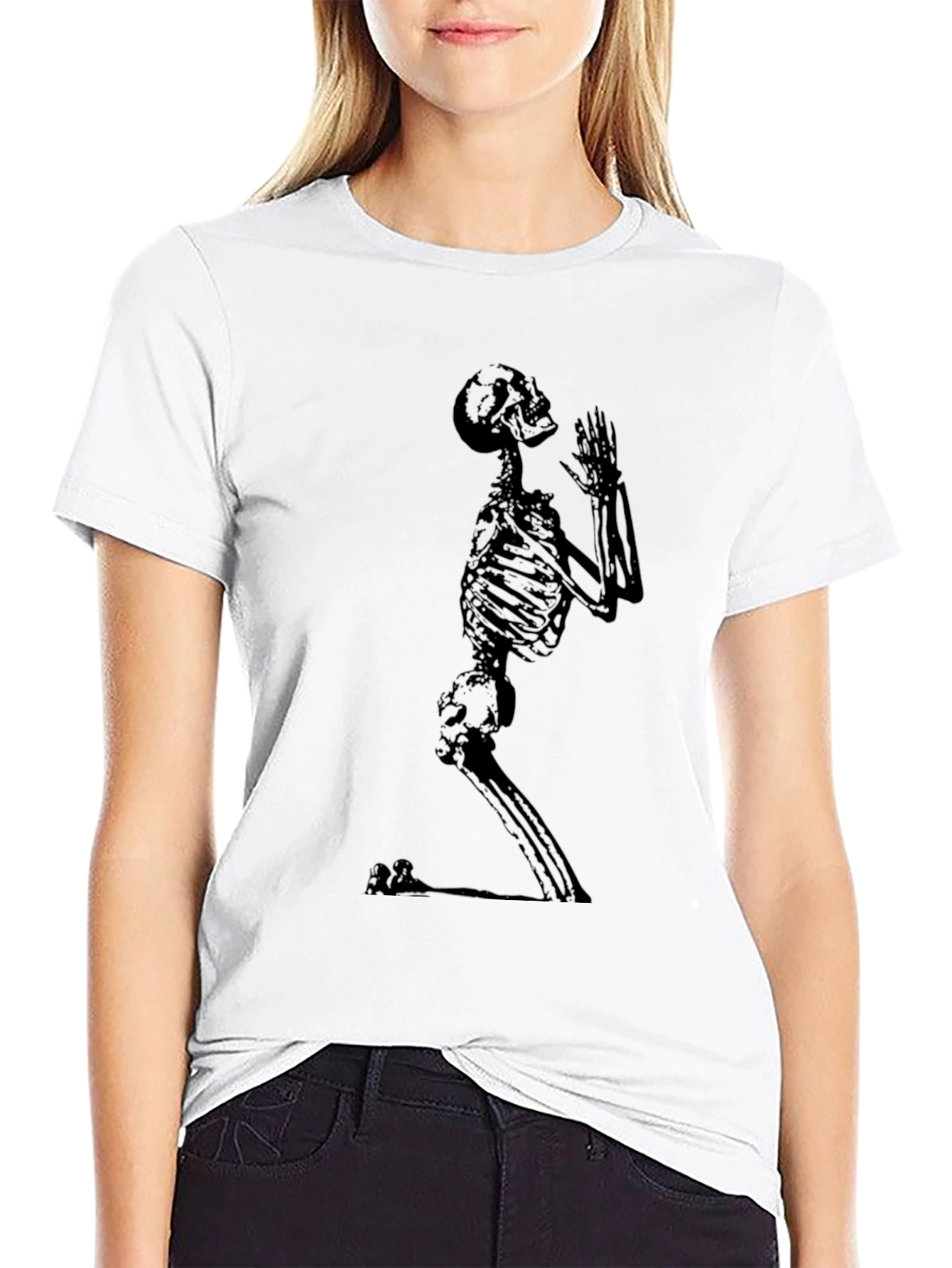 Praying Skeleton Graphic Tee - Black