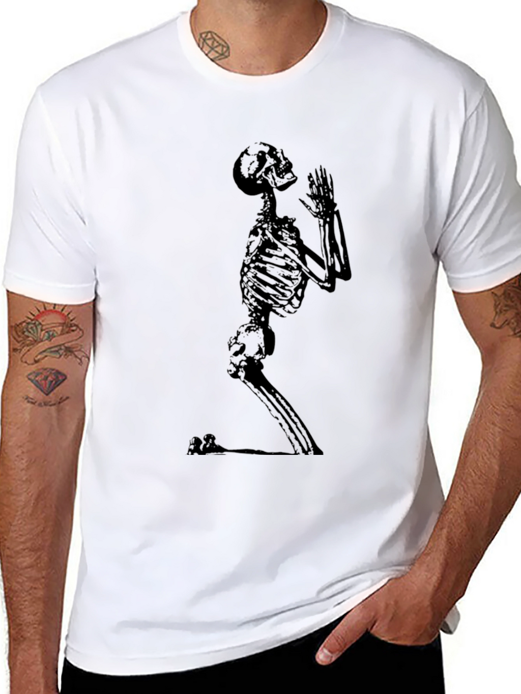 Praying Skeleton Graphic Tee - Black