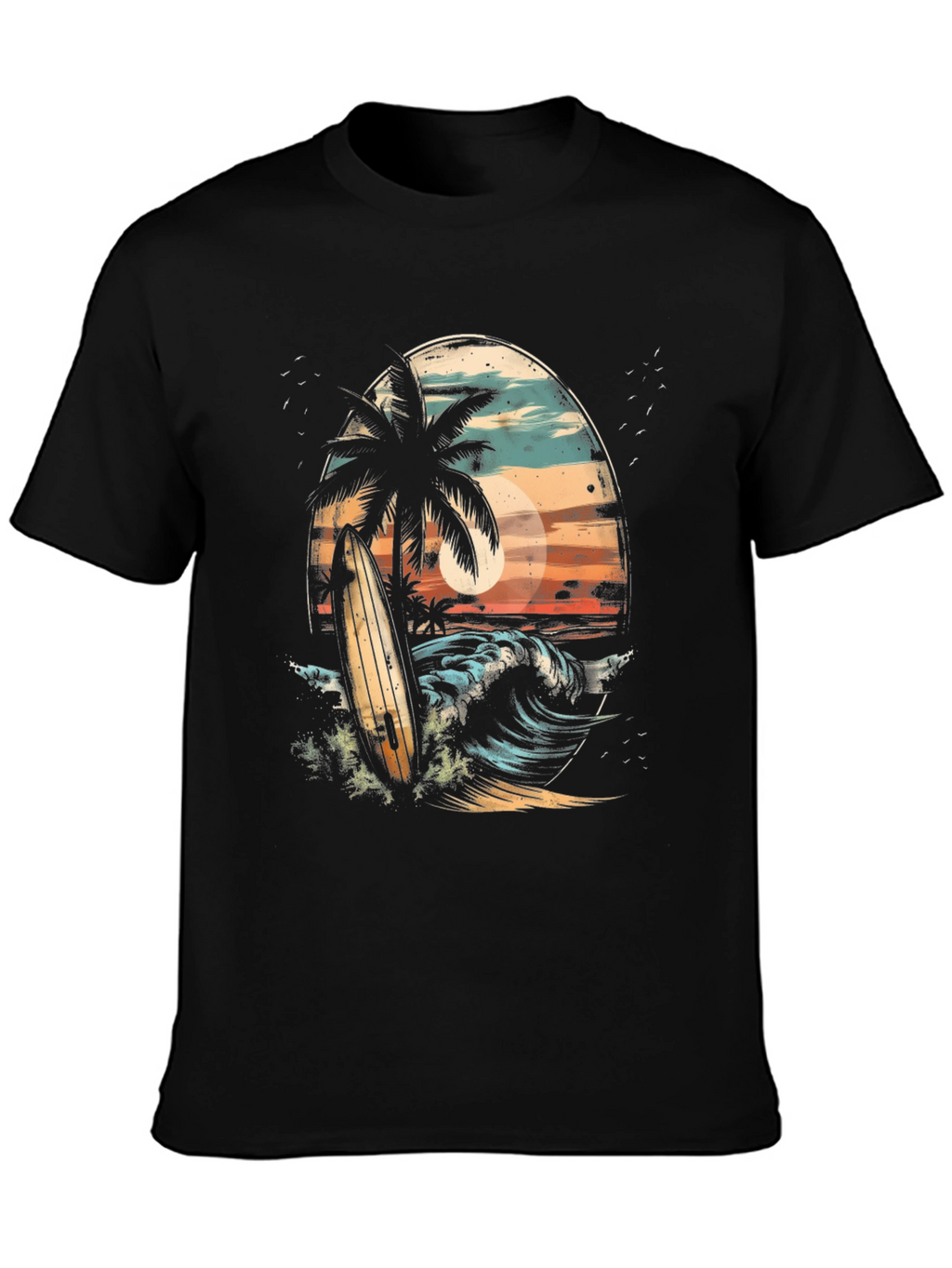 Surfboard Palm Tree Graphic Tee - Coastal Vibes T-Shirt