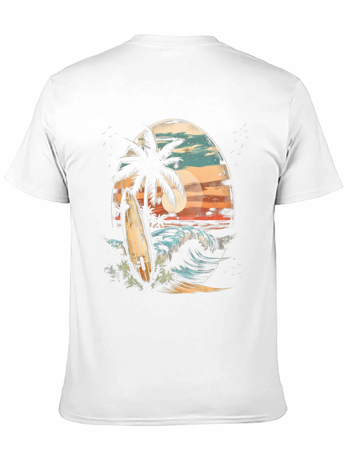 Surfboard Palm Tree Graphic Tee - Coastal Vibes T-Shirt