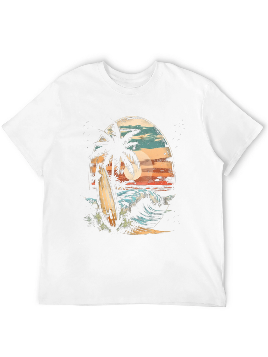 Surfboard Palm Tree Graphic Tee - Coastal Vibes T-Shirt