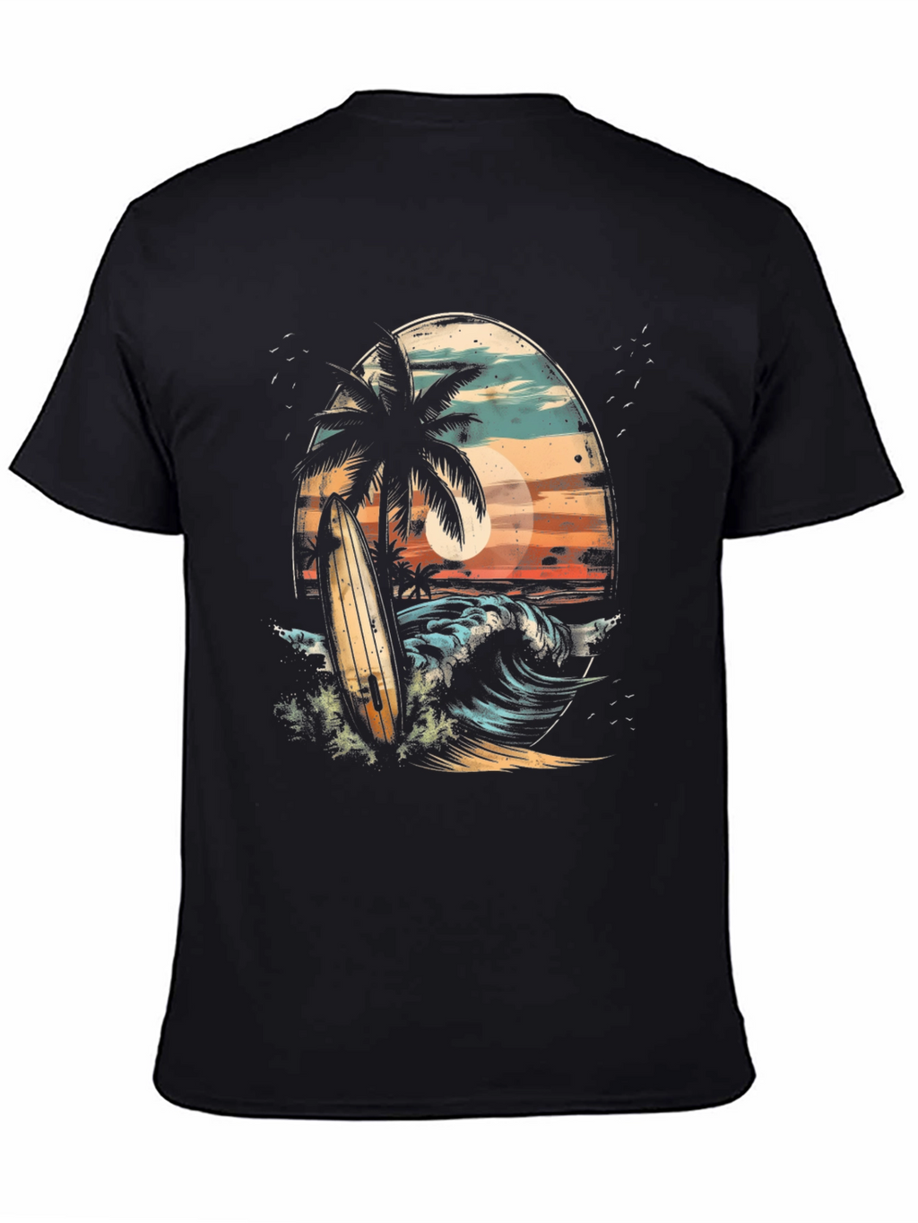 Surfboard Palm Tree Graphic Tee - Coastal Vibes T-Shirt