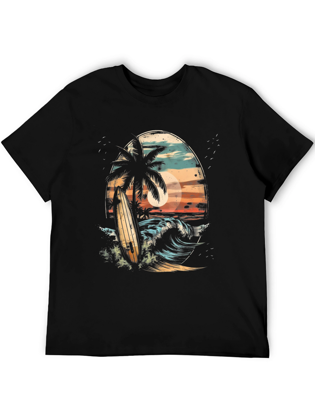 Surfboard Palm Tree Graphic Tee - Coastal Vibes T-Shirt