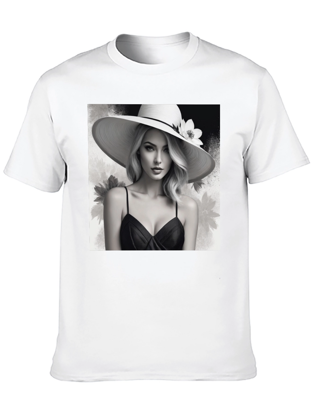 Elegant Woman in Hat Black T-Shirt