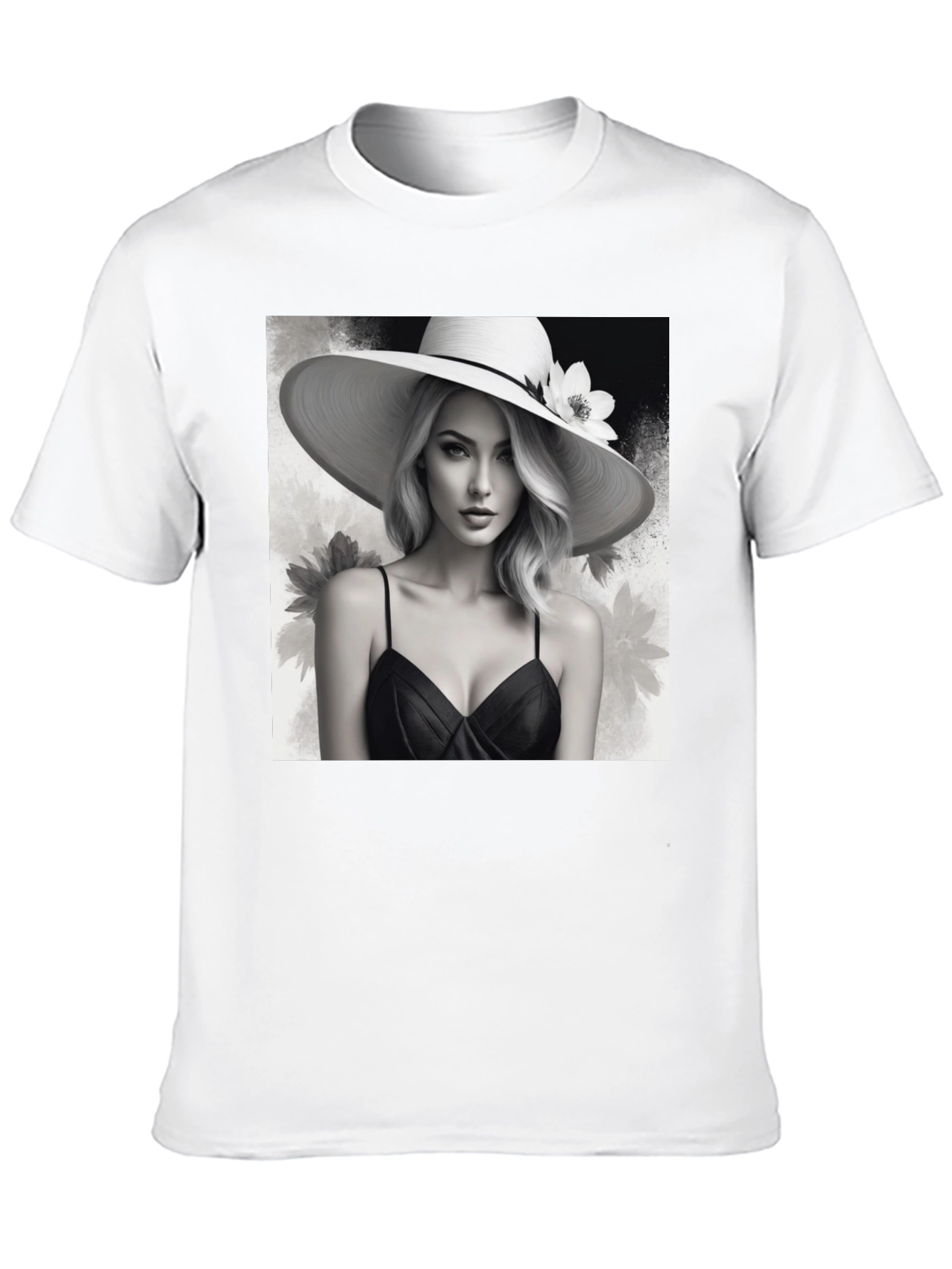 Elegant Woman in Hat Black T-Shirt