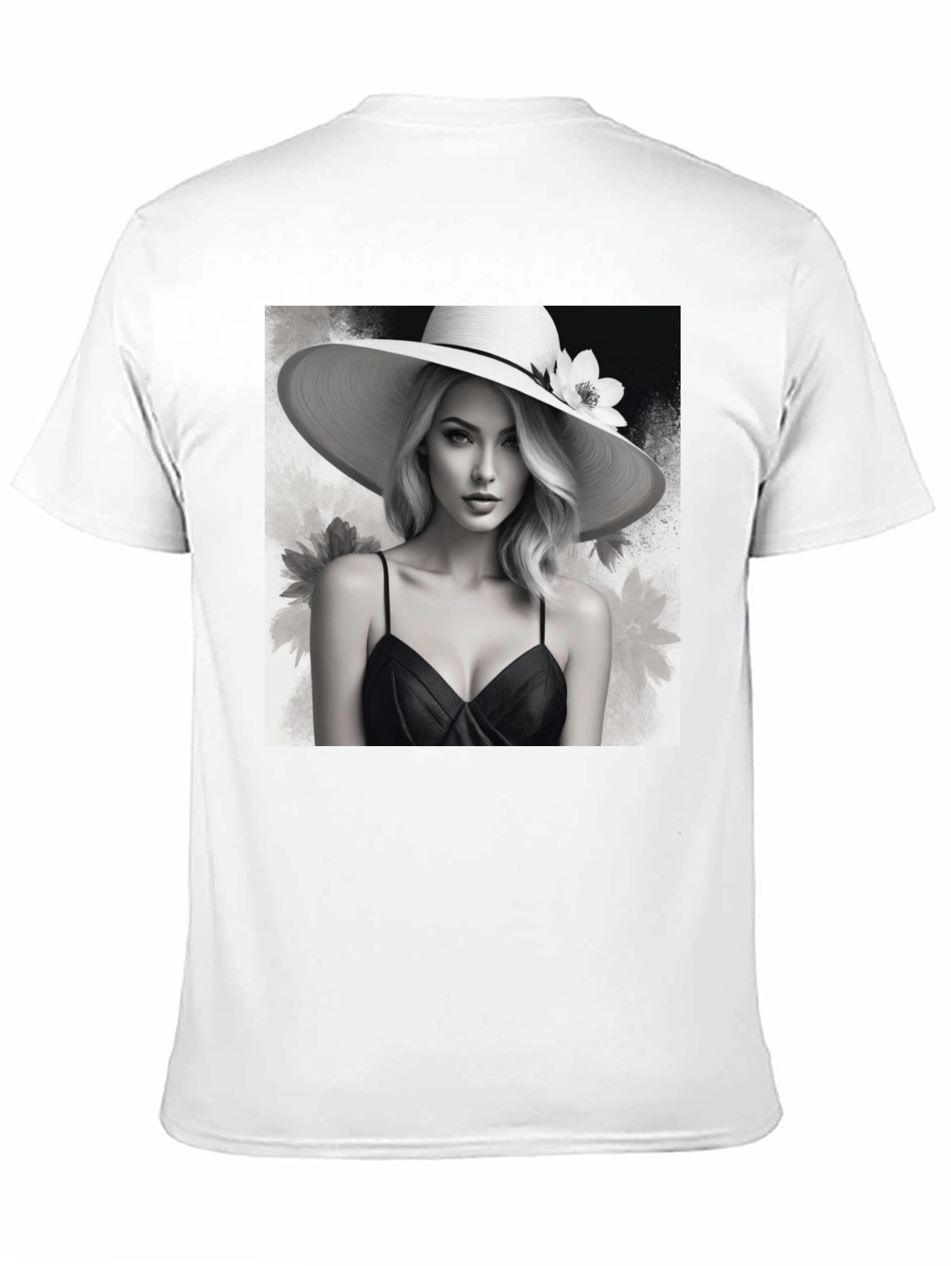 Elegant Woman in Hat Black T-Shirt