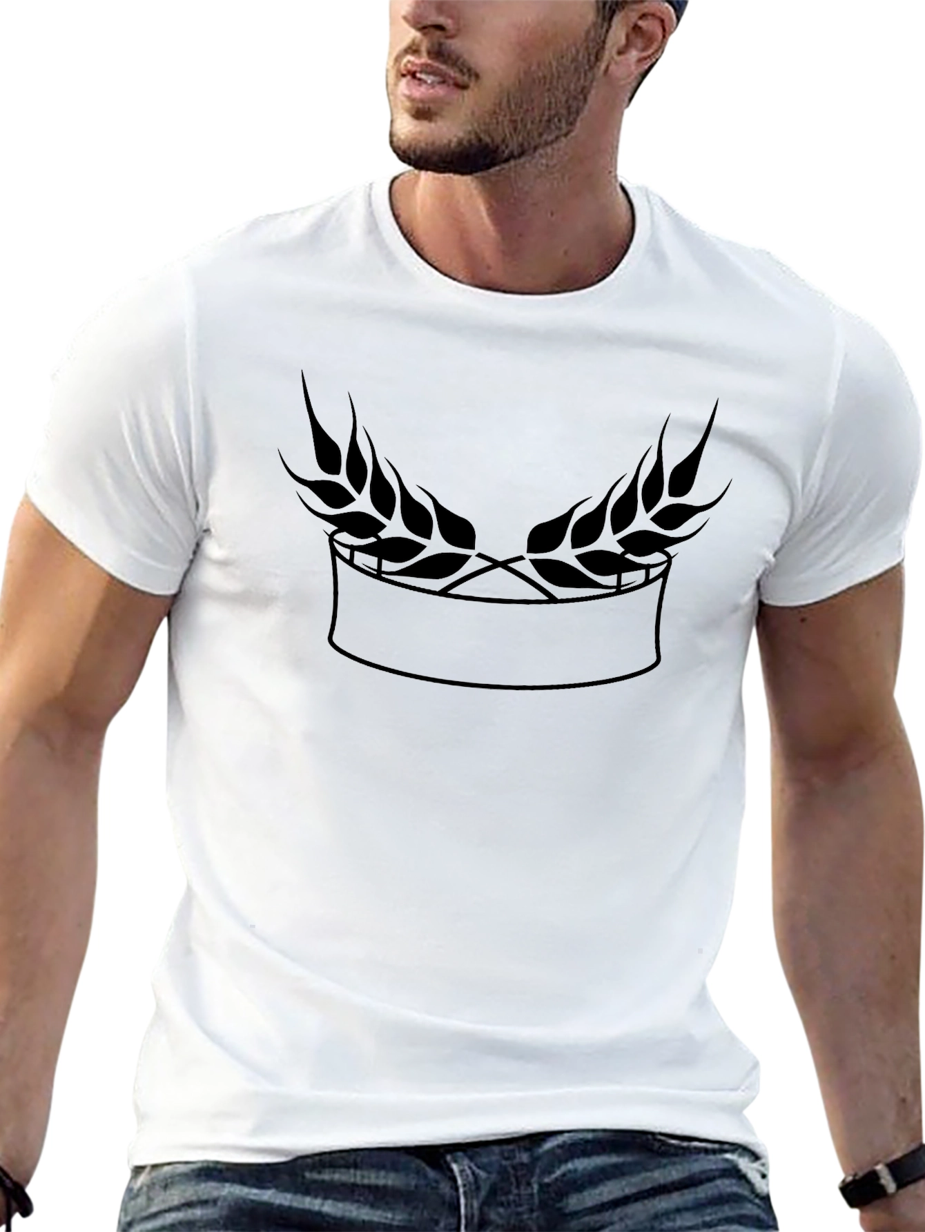 Black Graphic Tee with Wheat Laurel Design