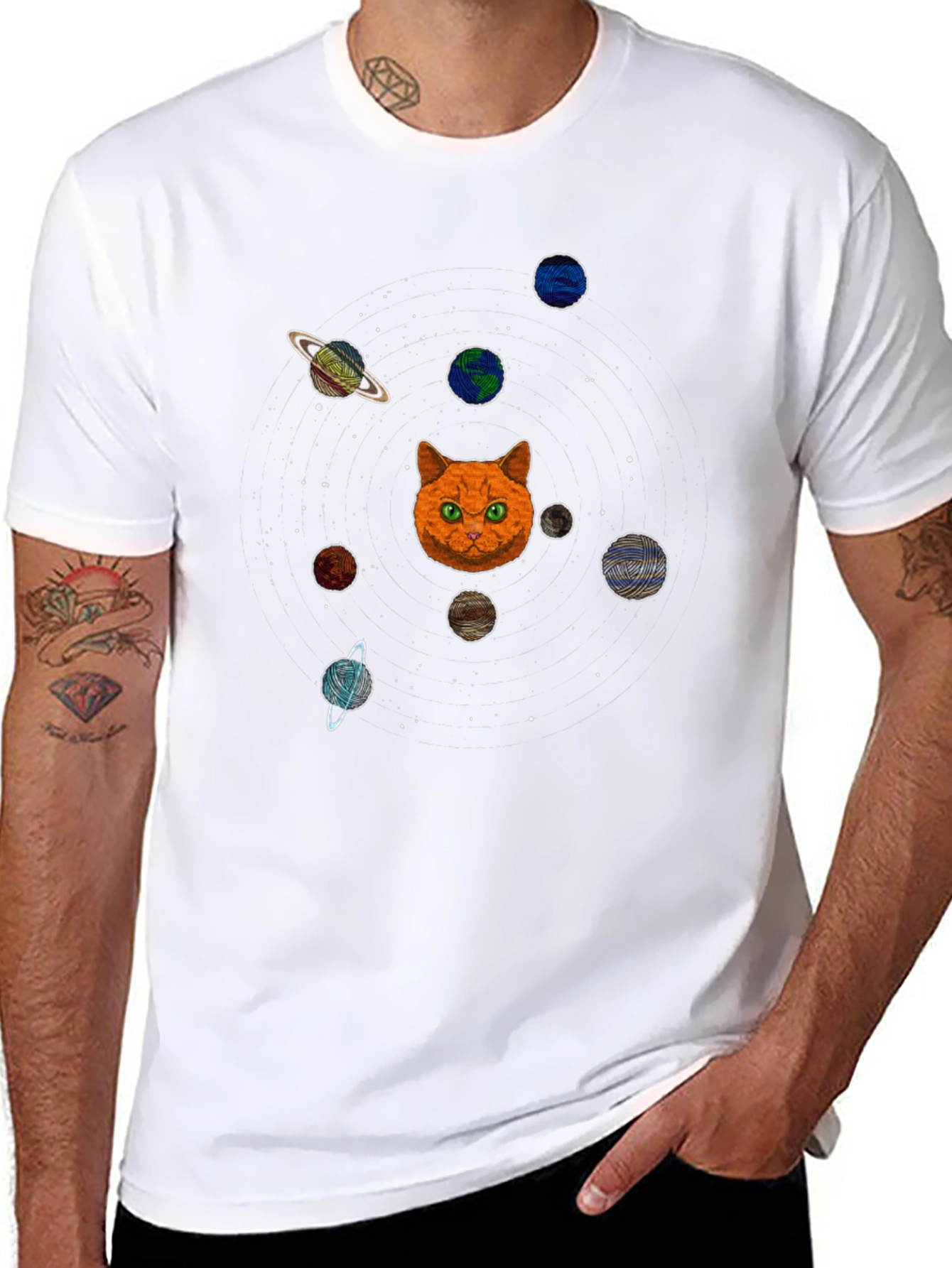 Cat Planets Graphic T-Shirt - Space Kitten Tee