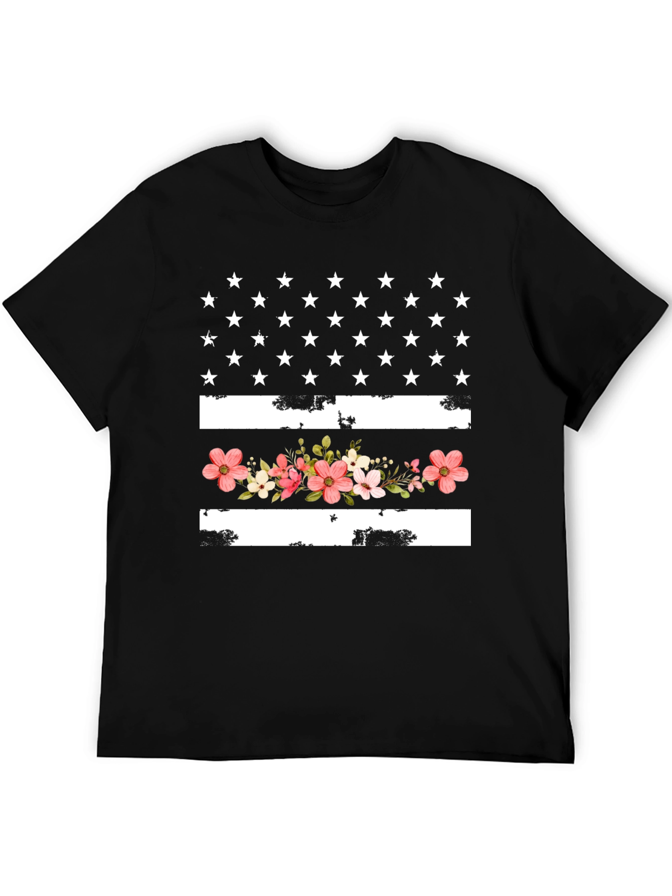 Floral American Flag Graphic T-Shirt