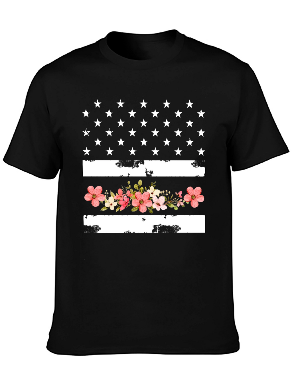 Floral American Flag Graphic T-Shirt