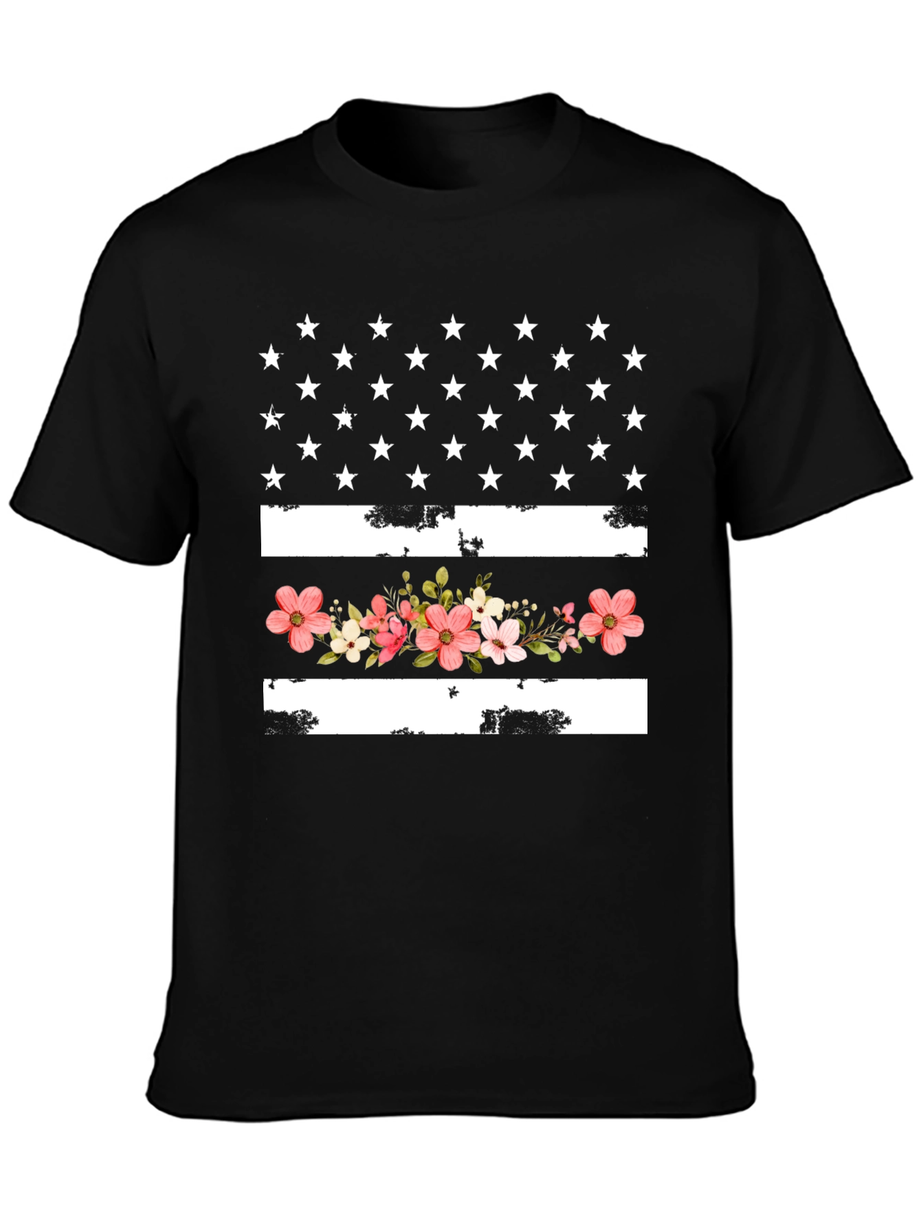 Floral American Flag Graphic T-Shirt