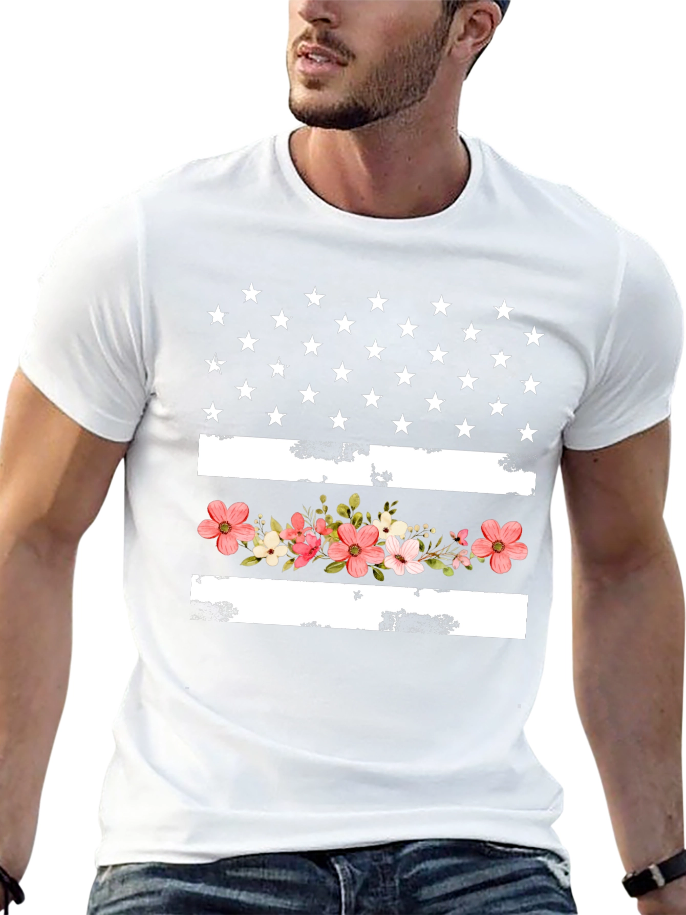 Floral American Flag Graphic T-Shirt
