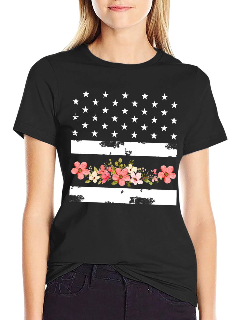 Floral American Flag Graphic T-Shirt