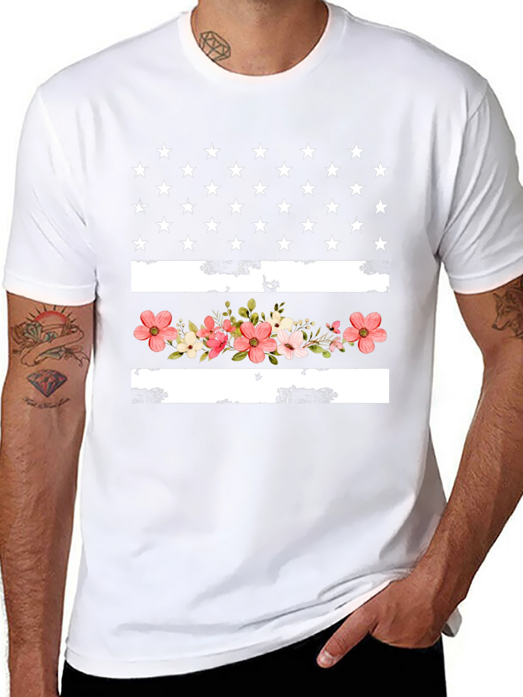 Floral American Flag Graphic T-Shirt