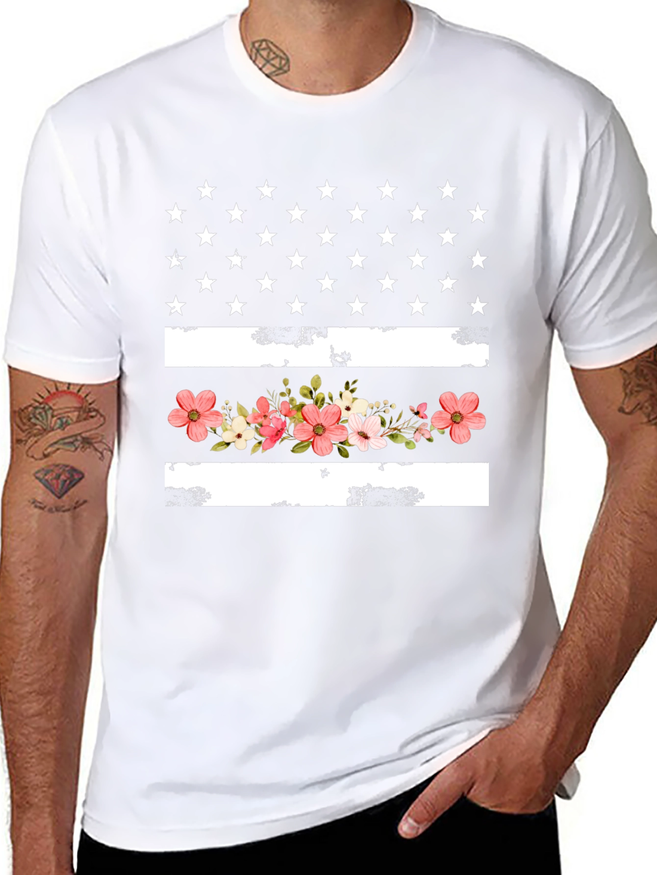 Floral American Flag Graphic T-Shirt