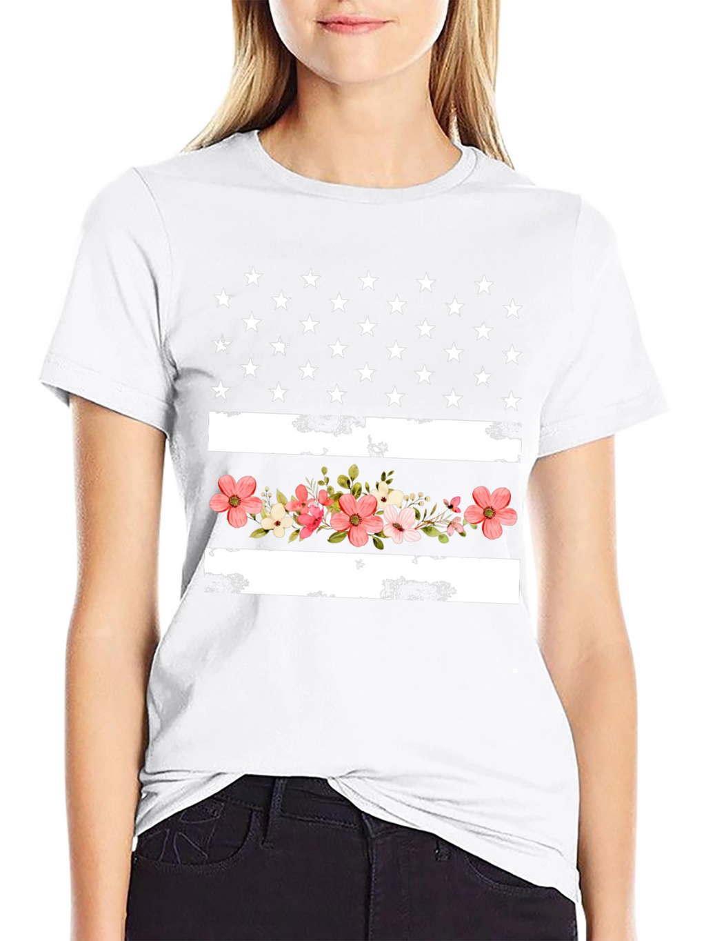 Floral American Flag Graphic T-Shirt