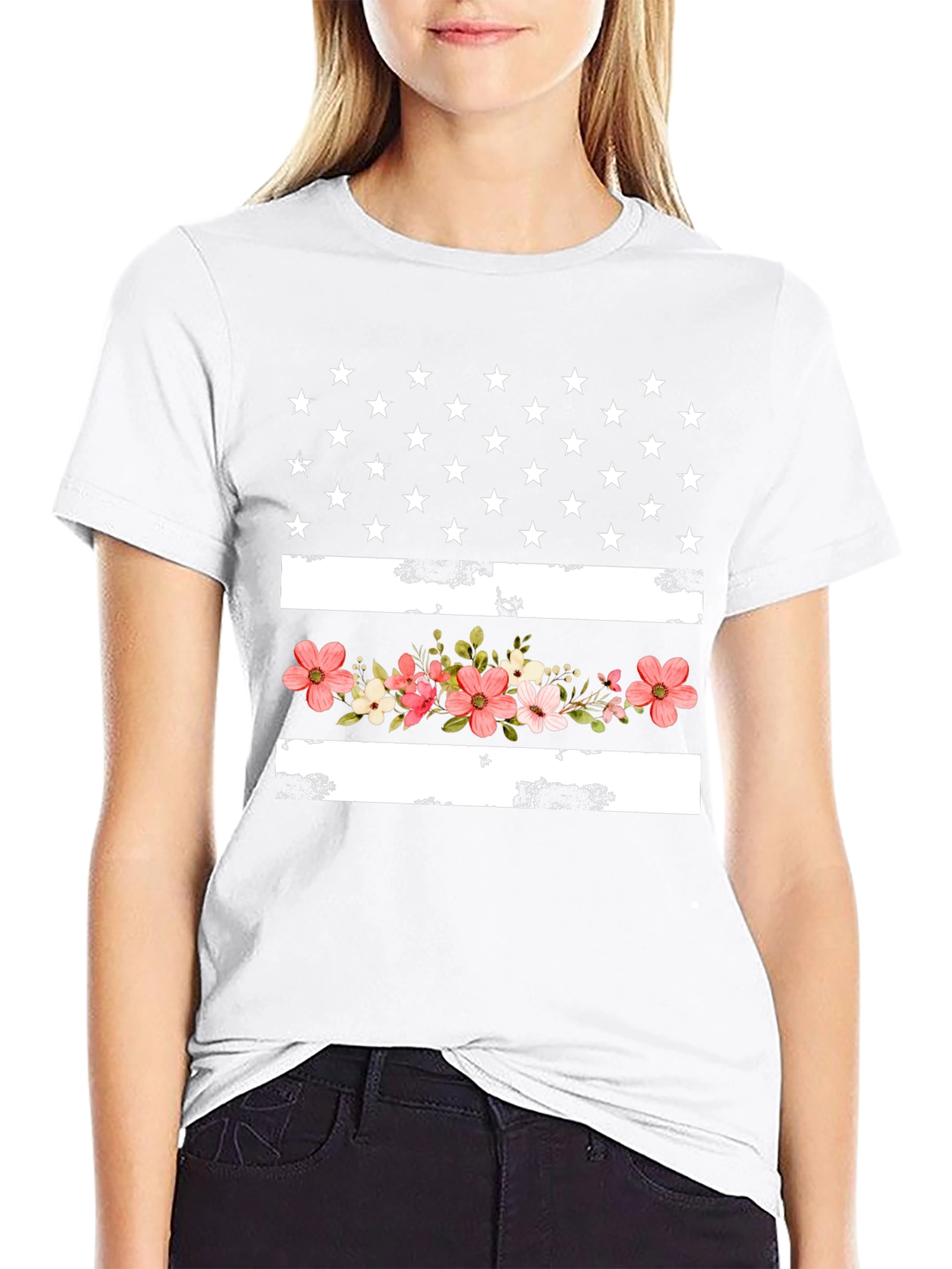 Floral American Flag Graphic T-Shirt