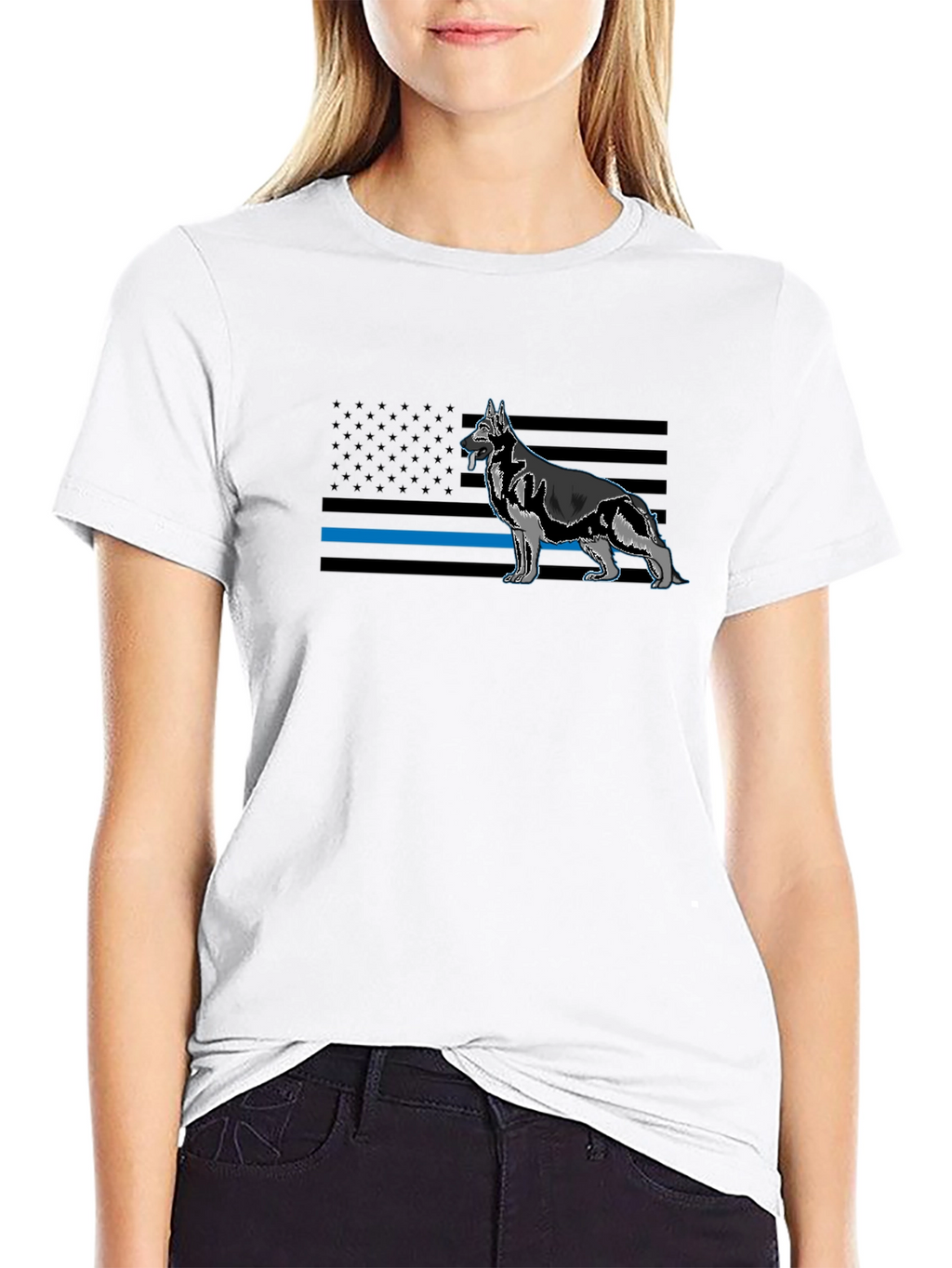 German Shepherd Blue Line Flag Graphic T-Shirt