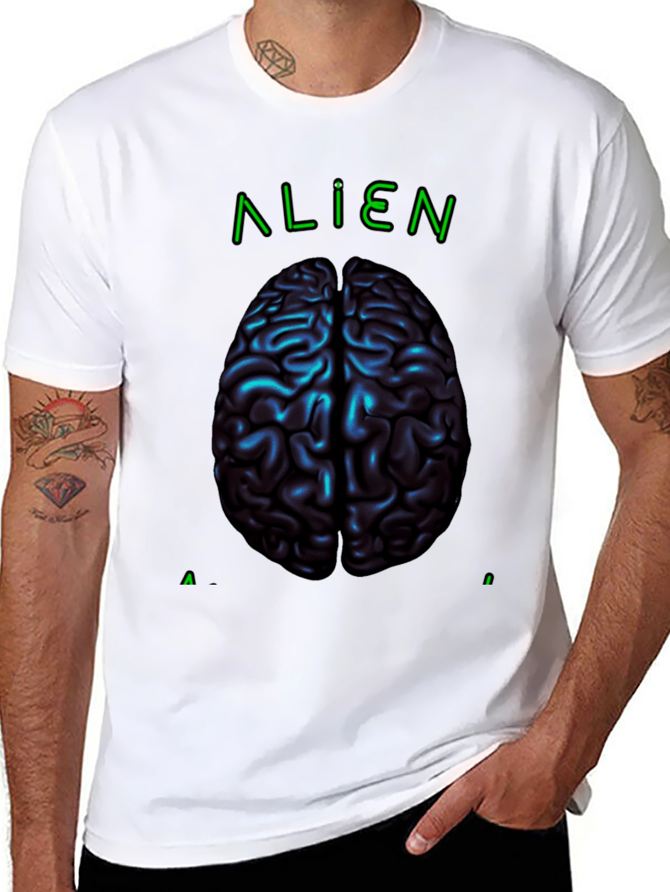 Alien Brain Graphic Tee - Black Cotton T-Shirt