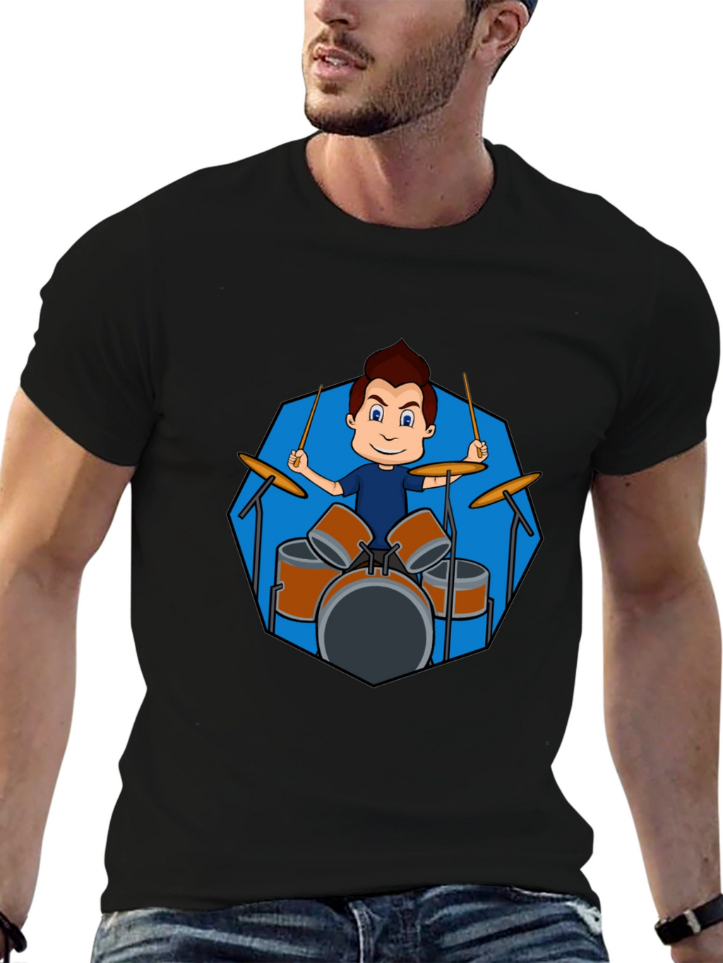 Drummer Boy Graphic Black T-Shirt