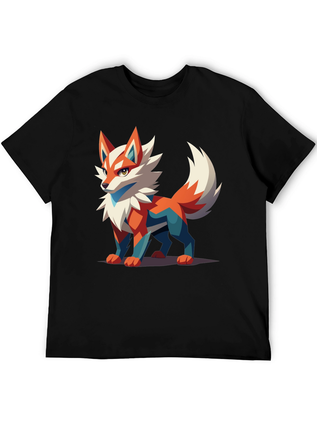 Mens Black T-Shirt with Geometric Fox Graphic