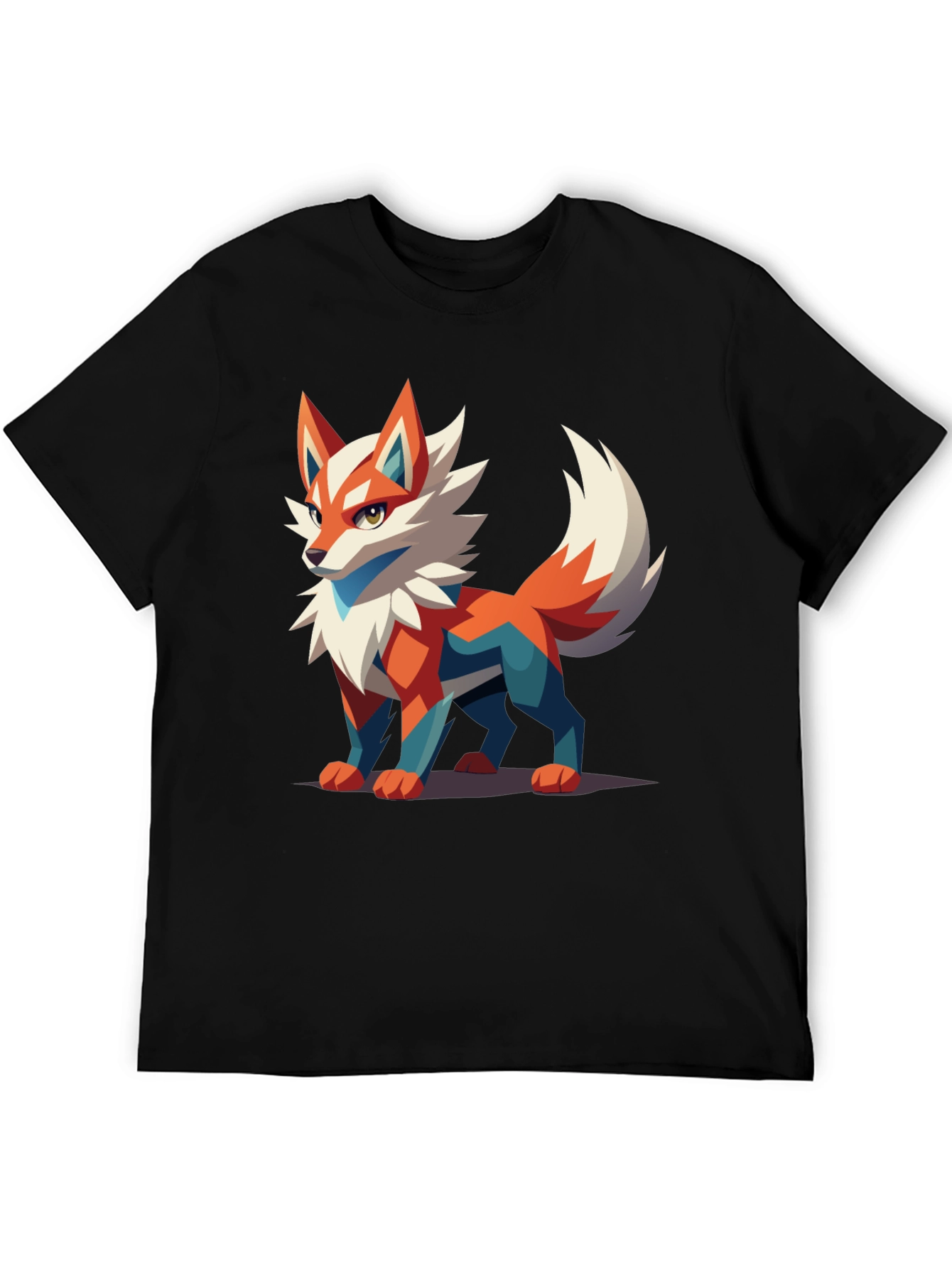 Mens Black T-Shirt with Geometric Fox Graphic