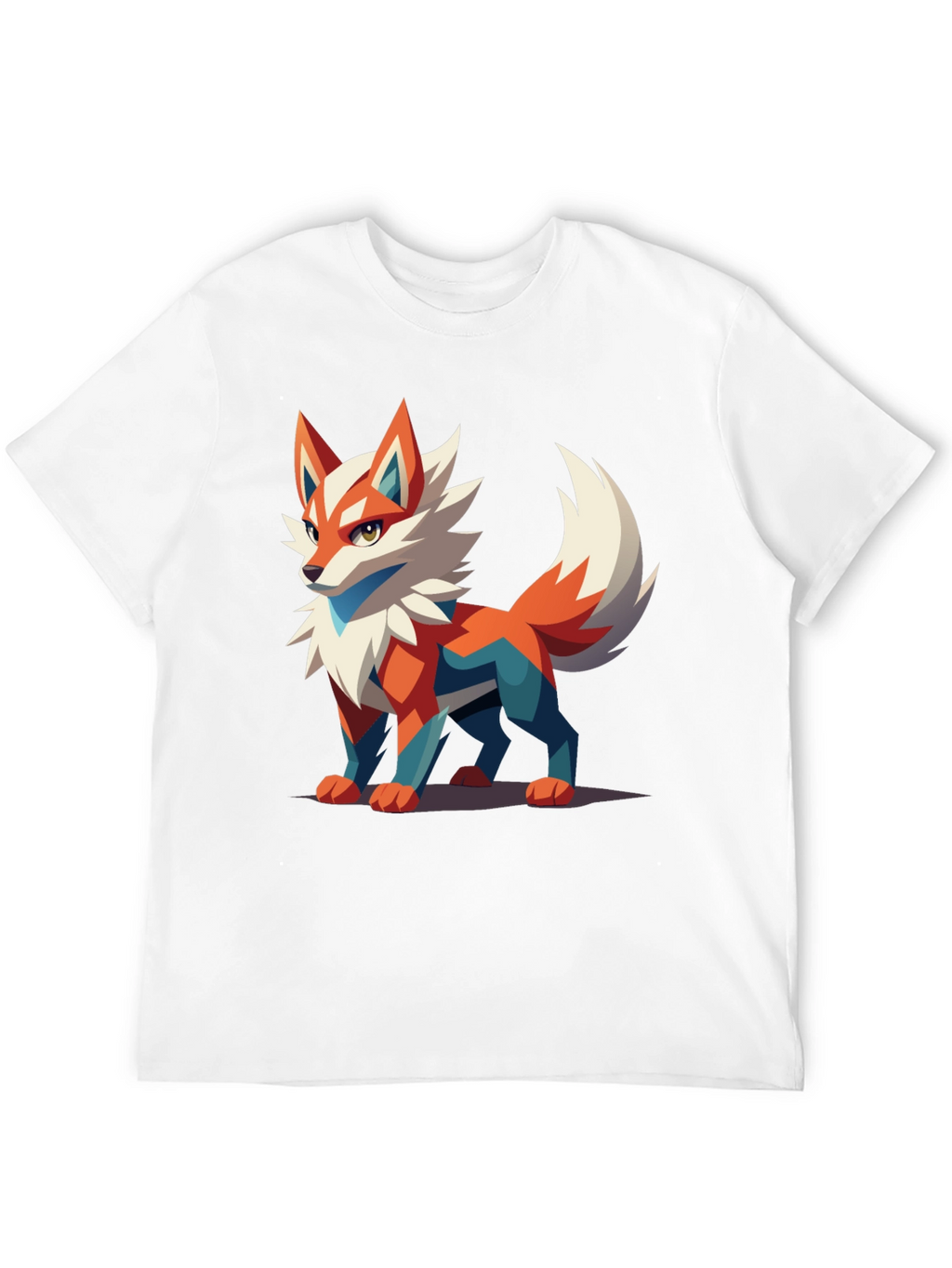 Mens Black T-Shirt with Geometric Fox Graphic