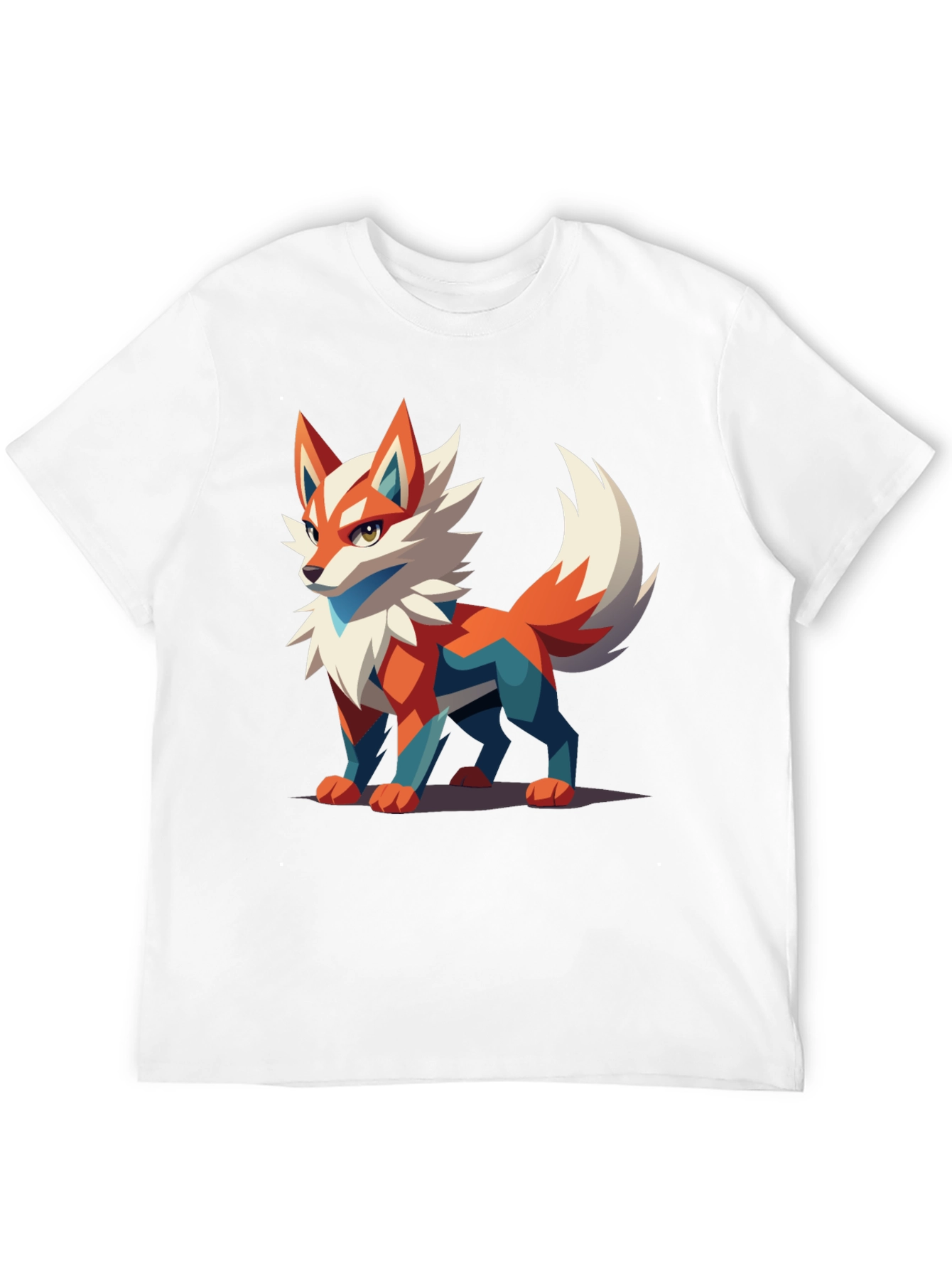 Mens Black T-Shirt with Geometric Fox Graphic