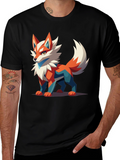 Mens Black T-Shirt with Geometric Fox Graphic