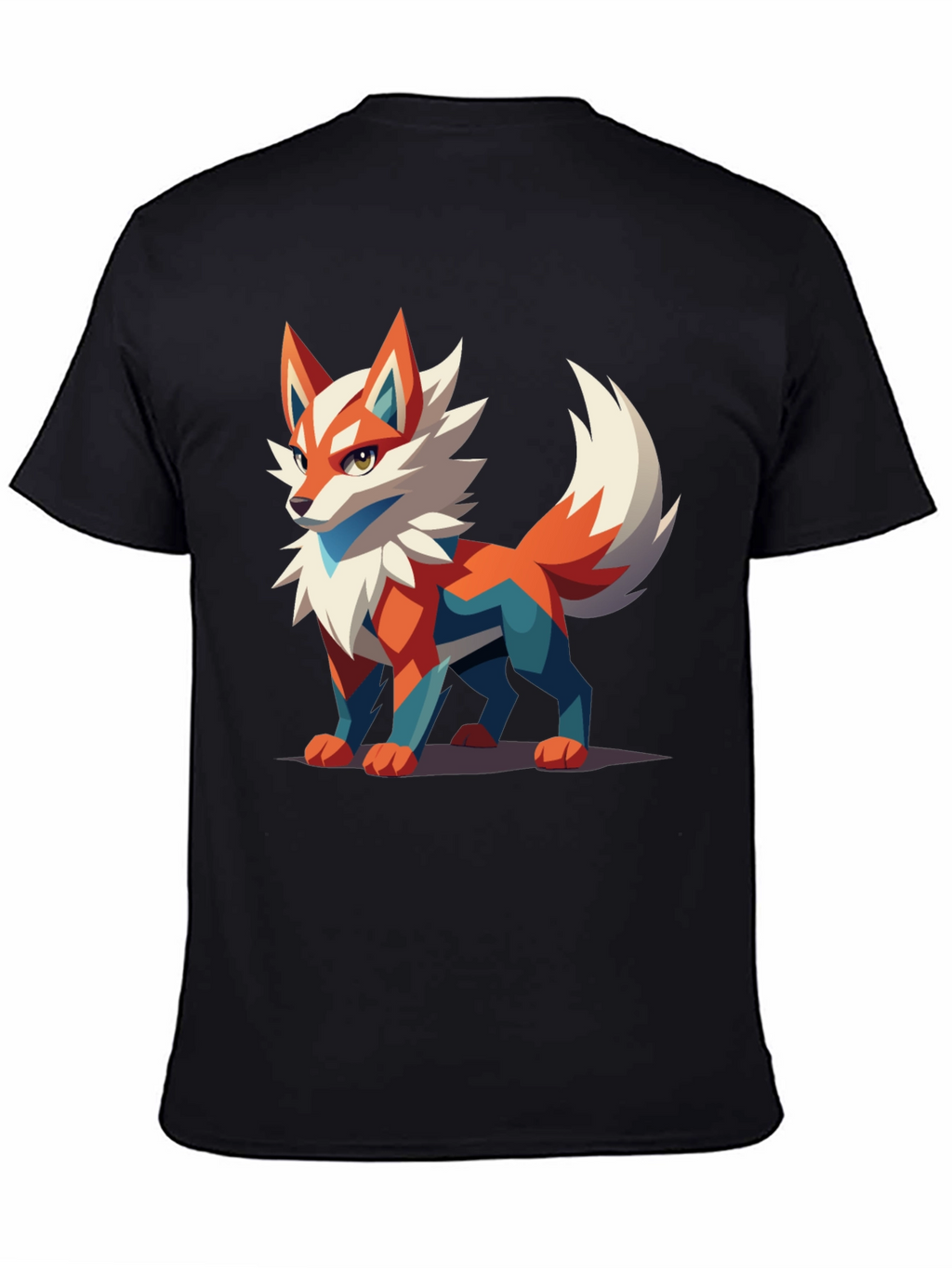 Mens Black T-Shirt with Geometric Fox Graphic