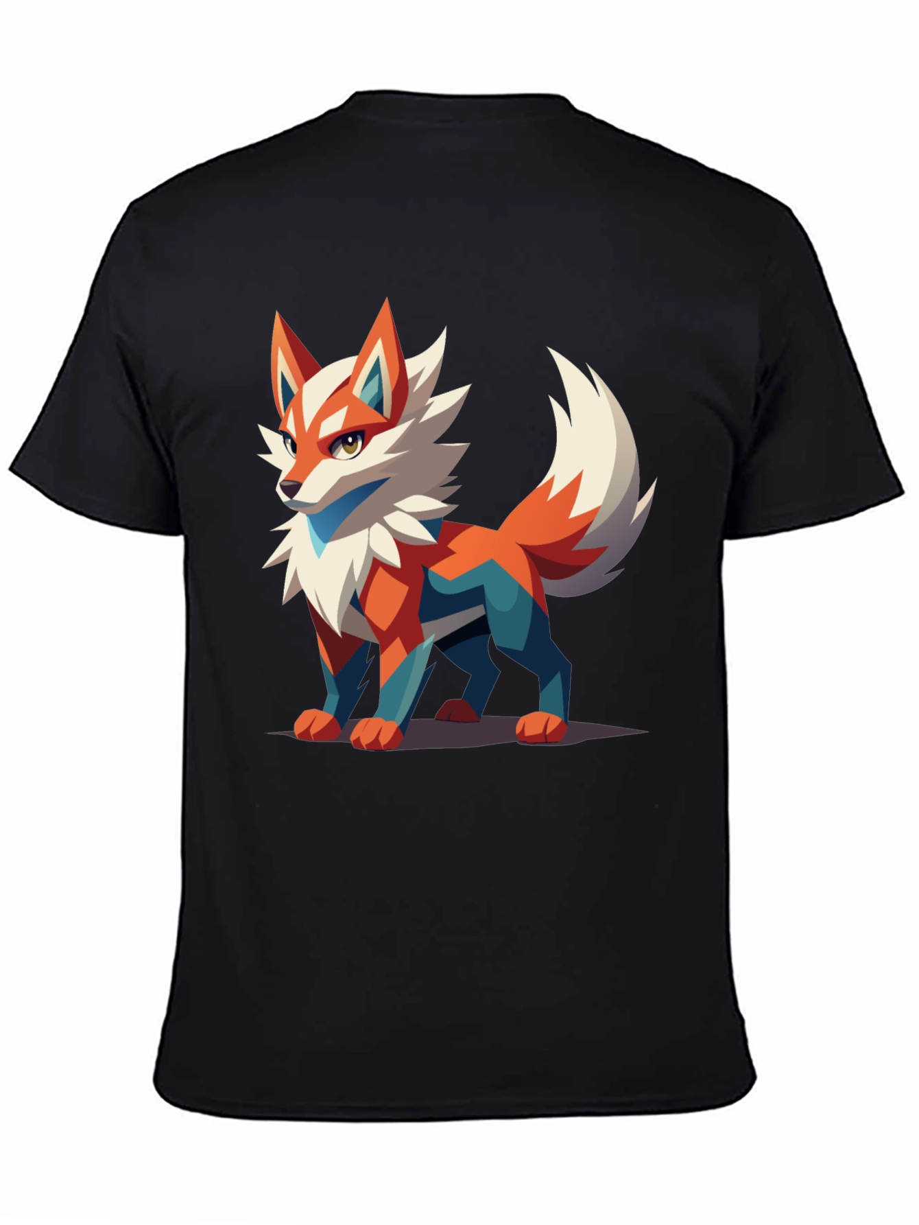 Mens Black T-Shirt with Geometric Fox Graphic