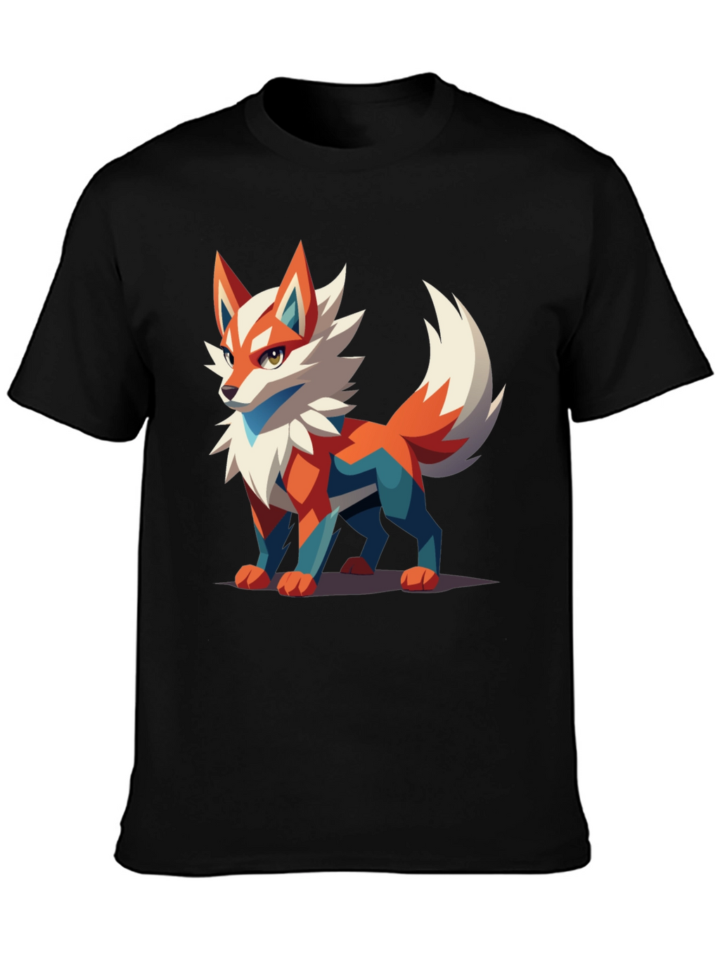 Mens Black T-Shirt with Geometric Fox Graphic