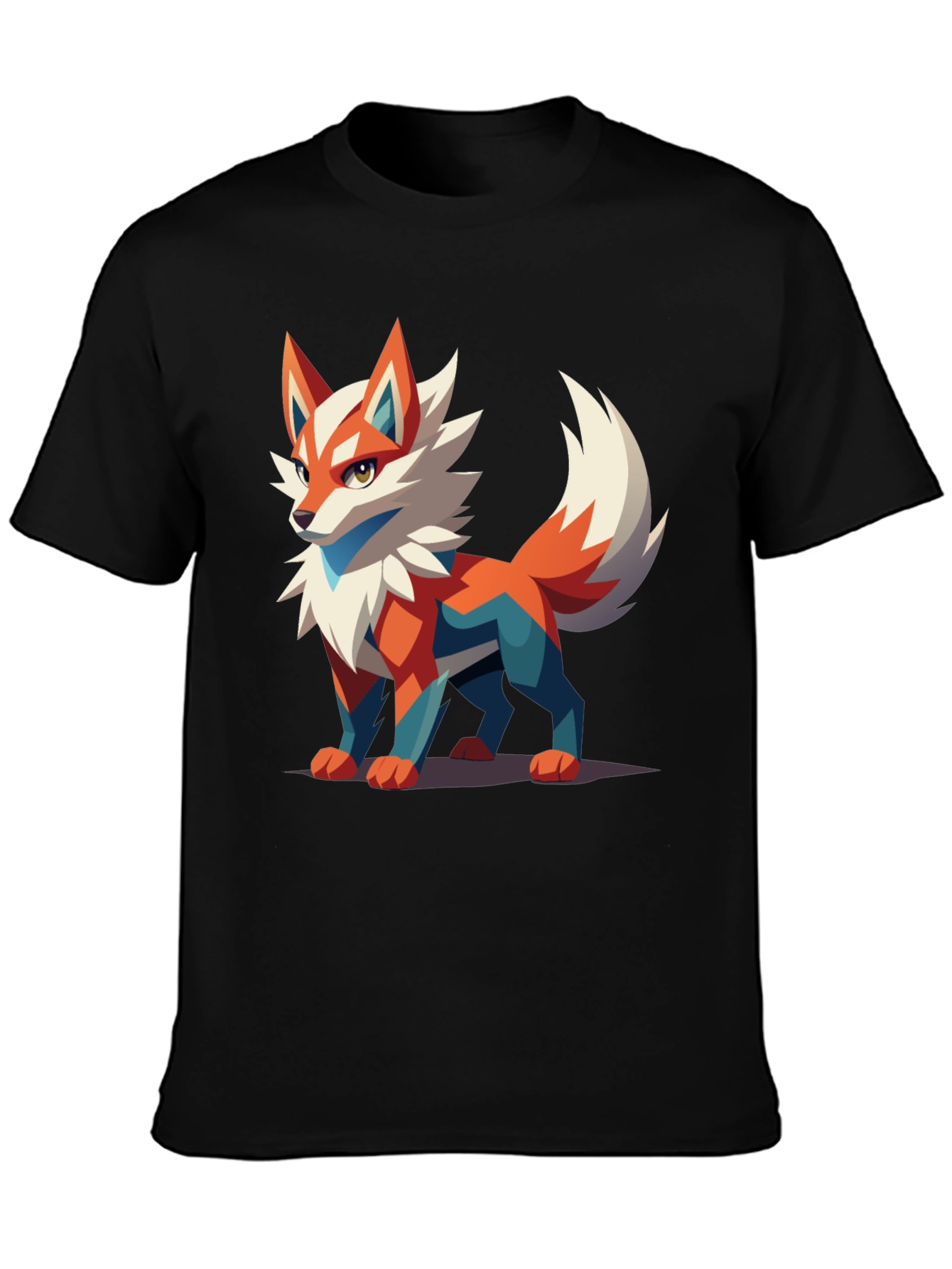 Mens Black T-Shirt with Geometric Fox Graphic