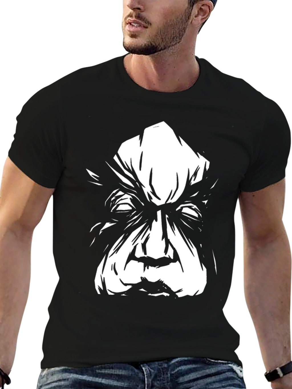 Eerie Black T-Shirt with Striking White Face Graphic