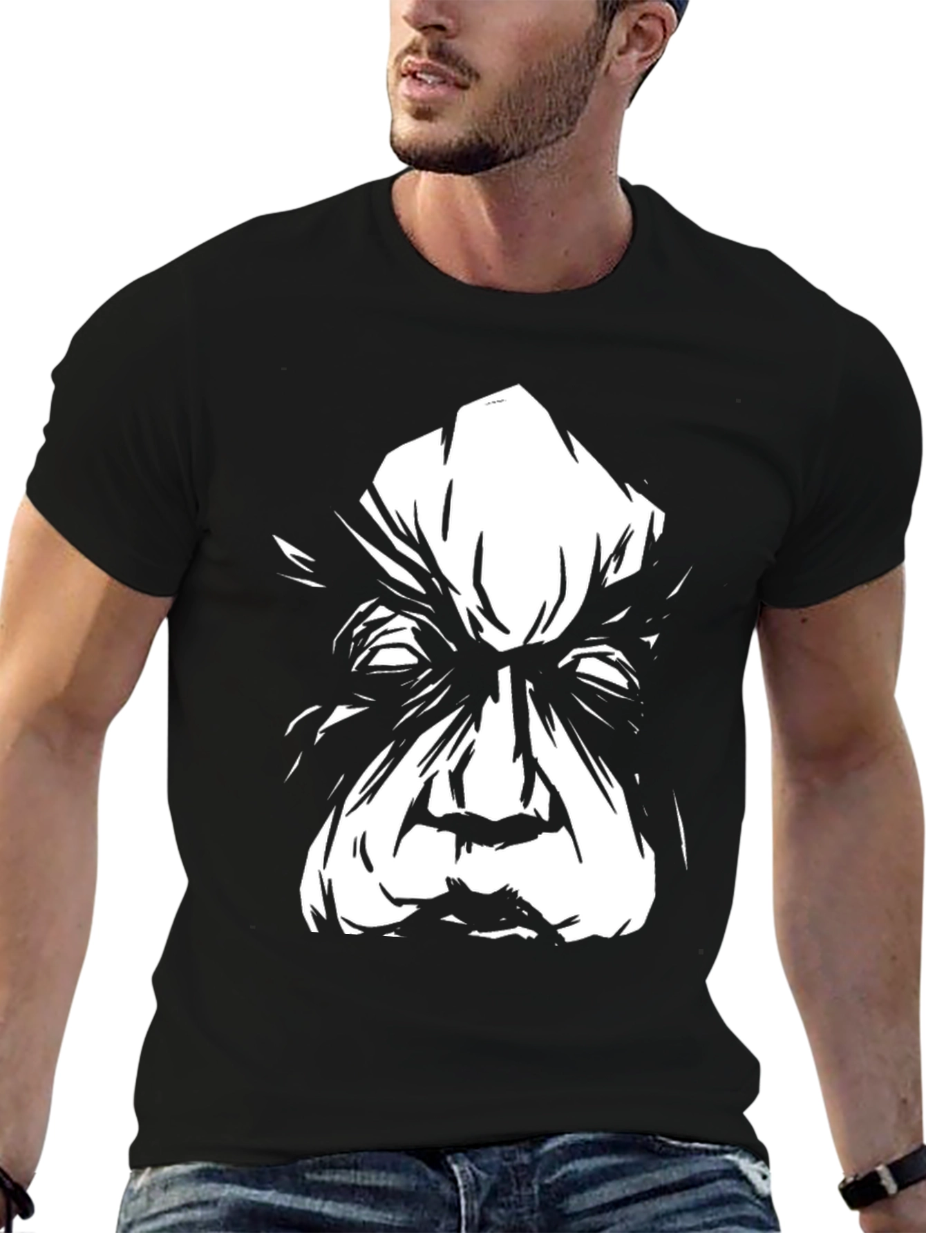 Eerie Black T-Shirt with Striking White Face Graphic