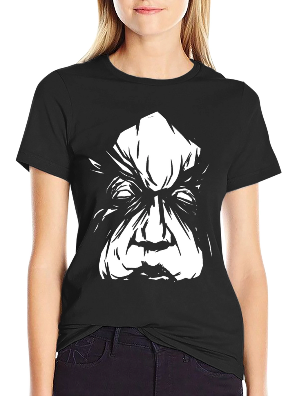 Eerie Black T-Shirt with Striking White Face Graphic