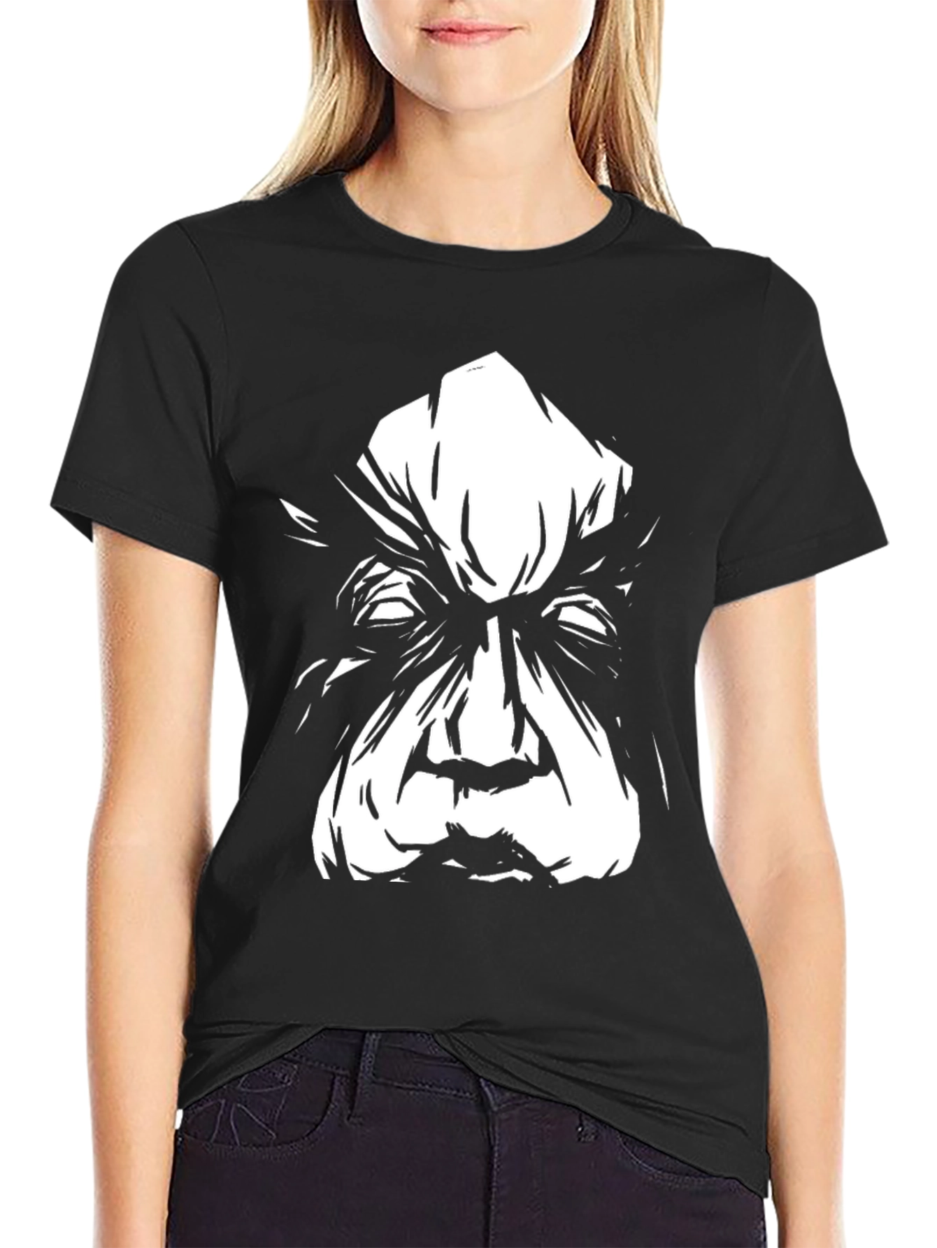 Eerie Black T-Shirt with Striking White Face Graphic