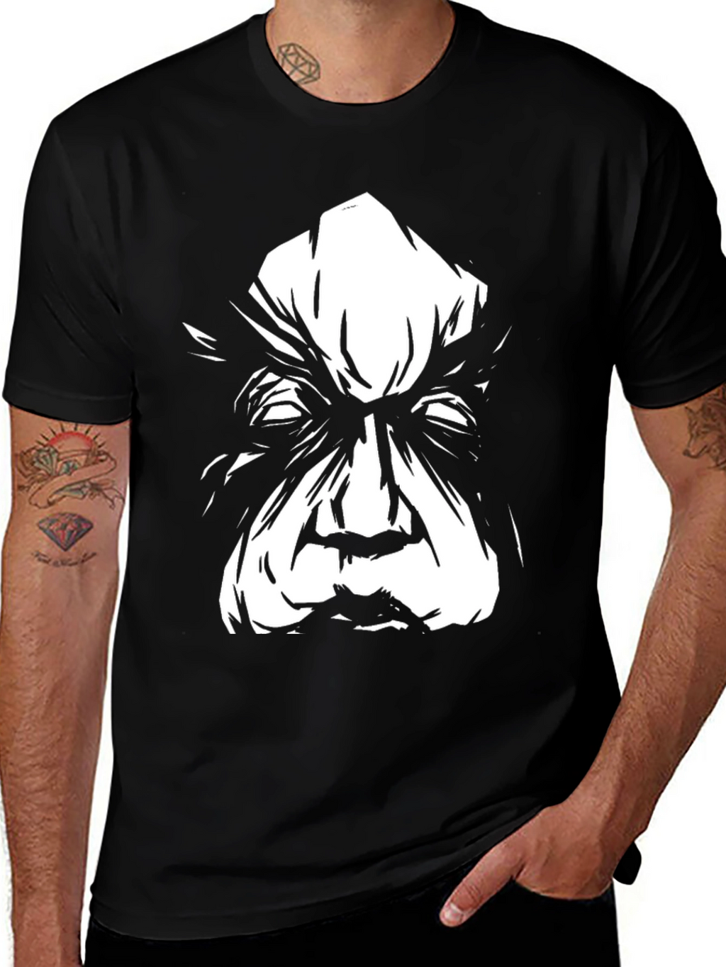 Eerie Black T-Shirt with Striking White Face Graphic