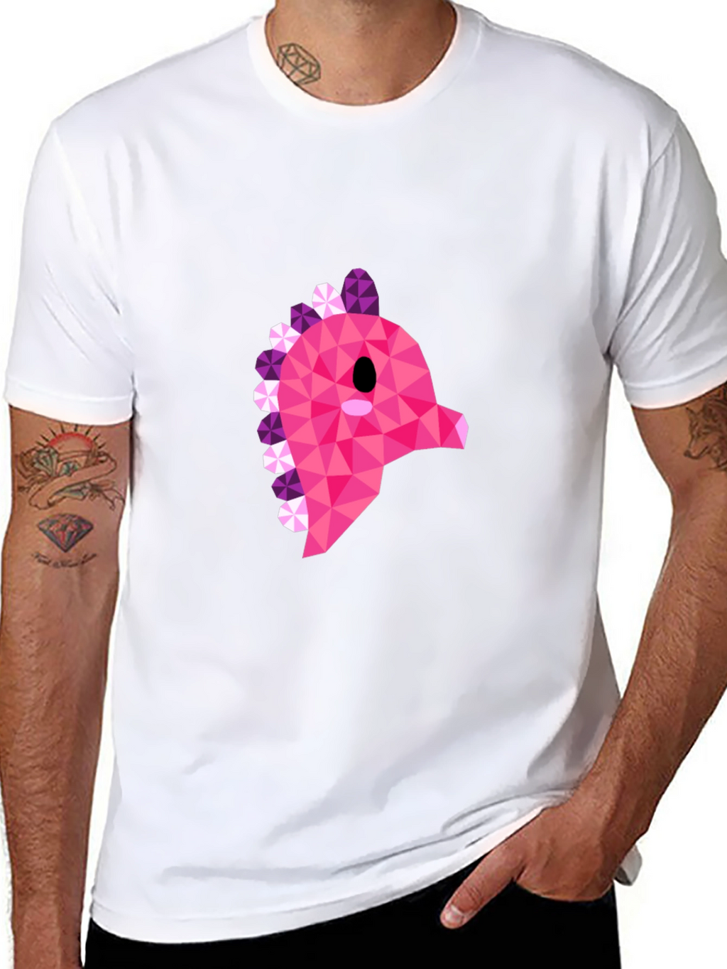 Geometric Pink Dinosaur Graphic T-Shirt - Modern Style