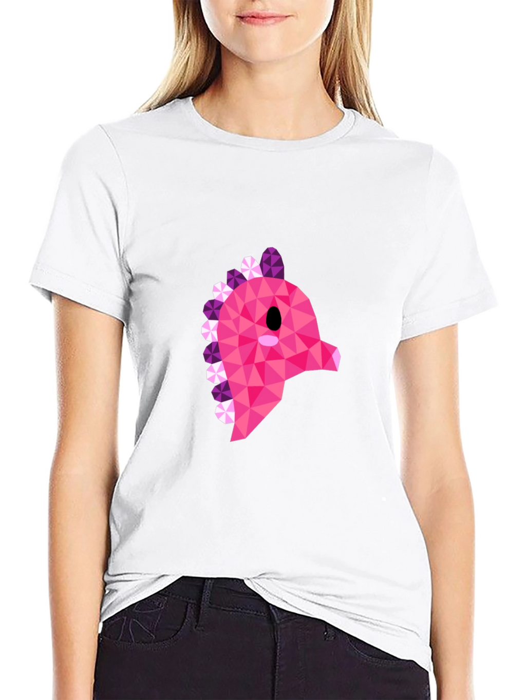 Geometric Pink Dinosaur Graphic T-Shirt - Modern Style
