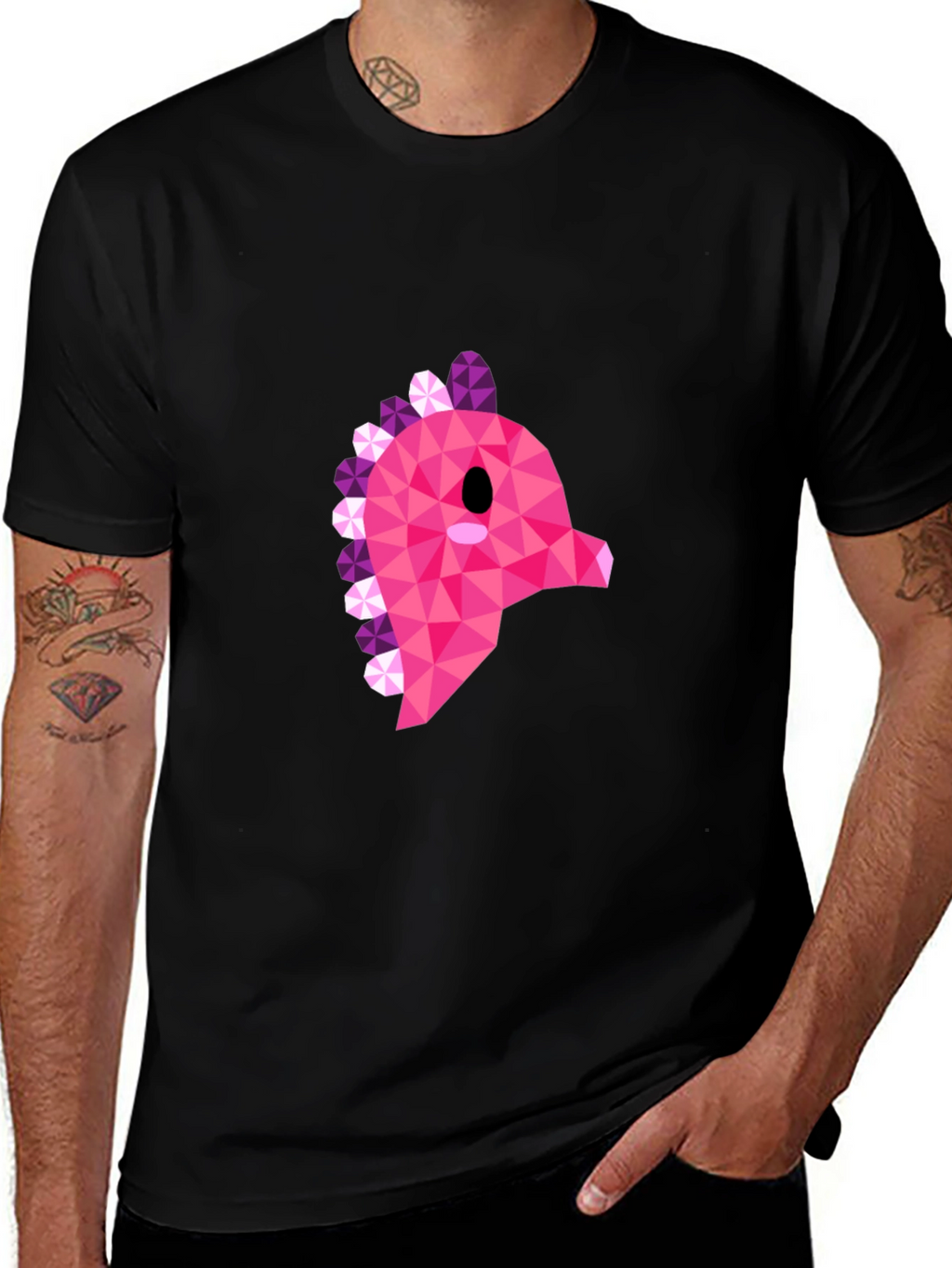 Geometric Pink Dinosaur Graphic T-Shirt - Modern Style