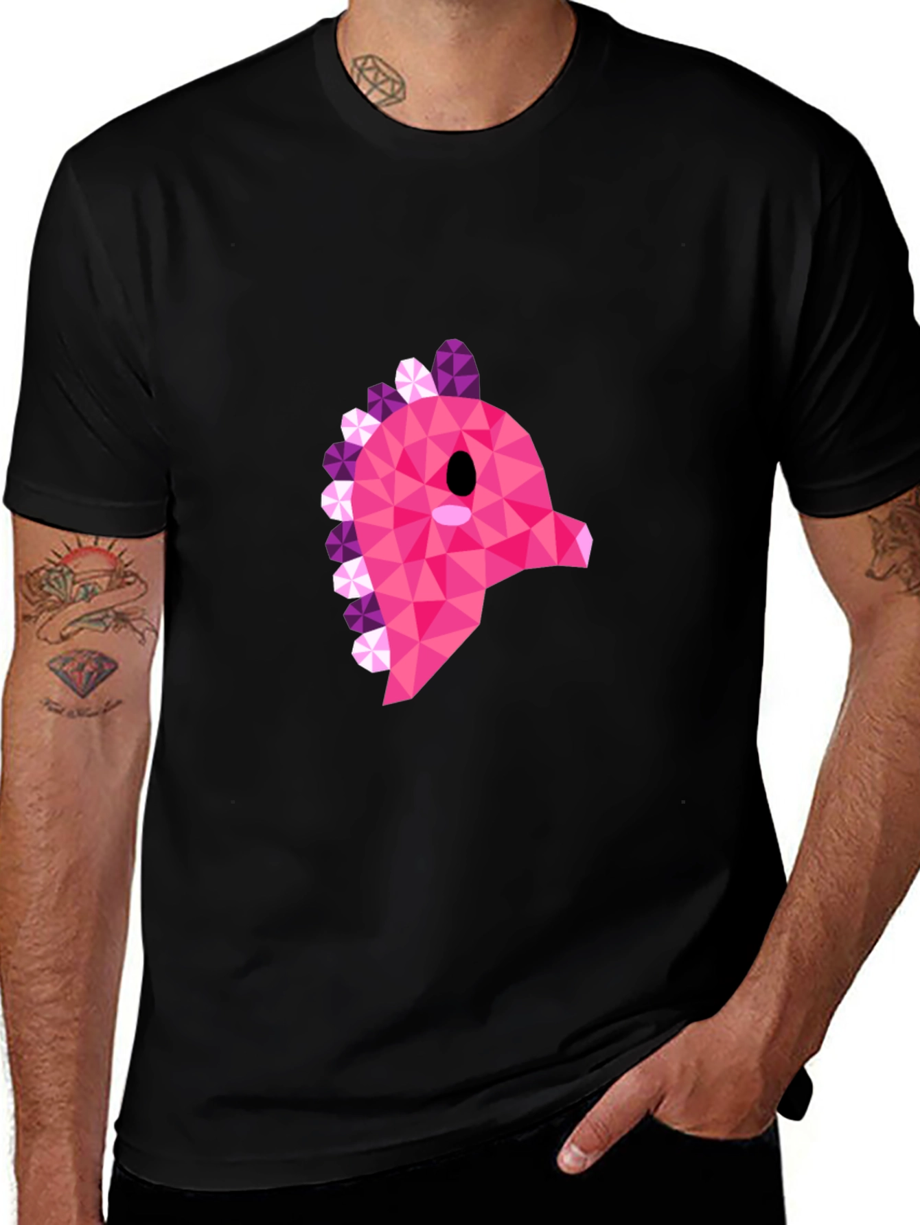 Geometric Pink Dinosaur Graphic T-Shirt - Modern Style