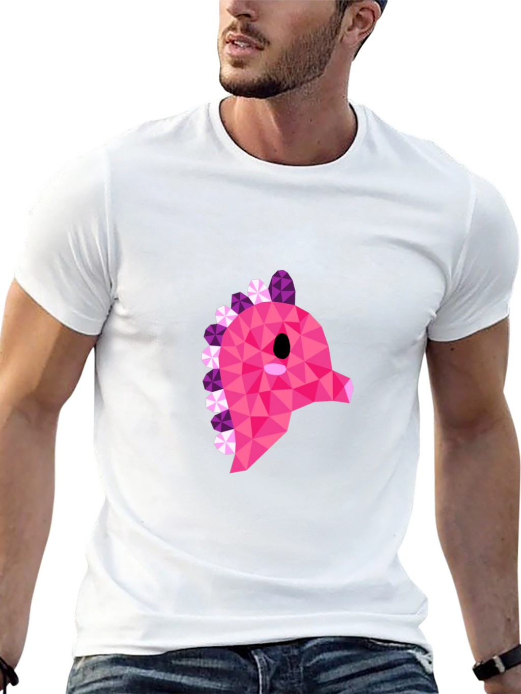 Geometric Pink Dinosaur Graphic T-Shirt - Modern Style