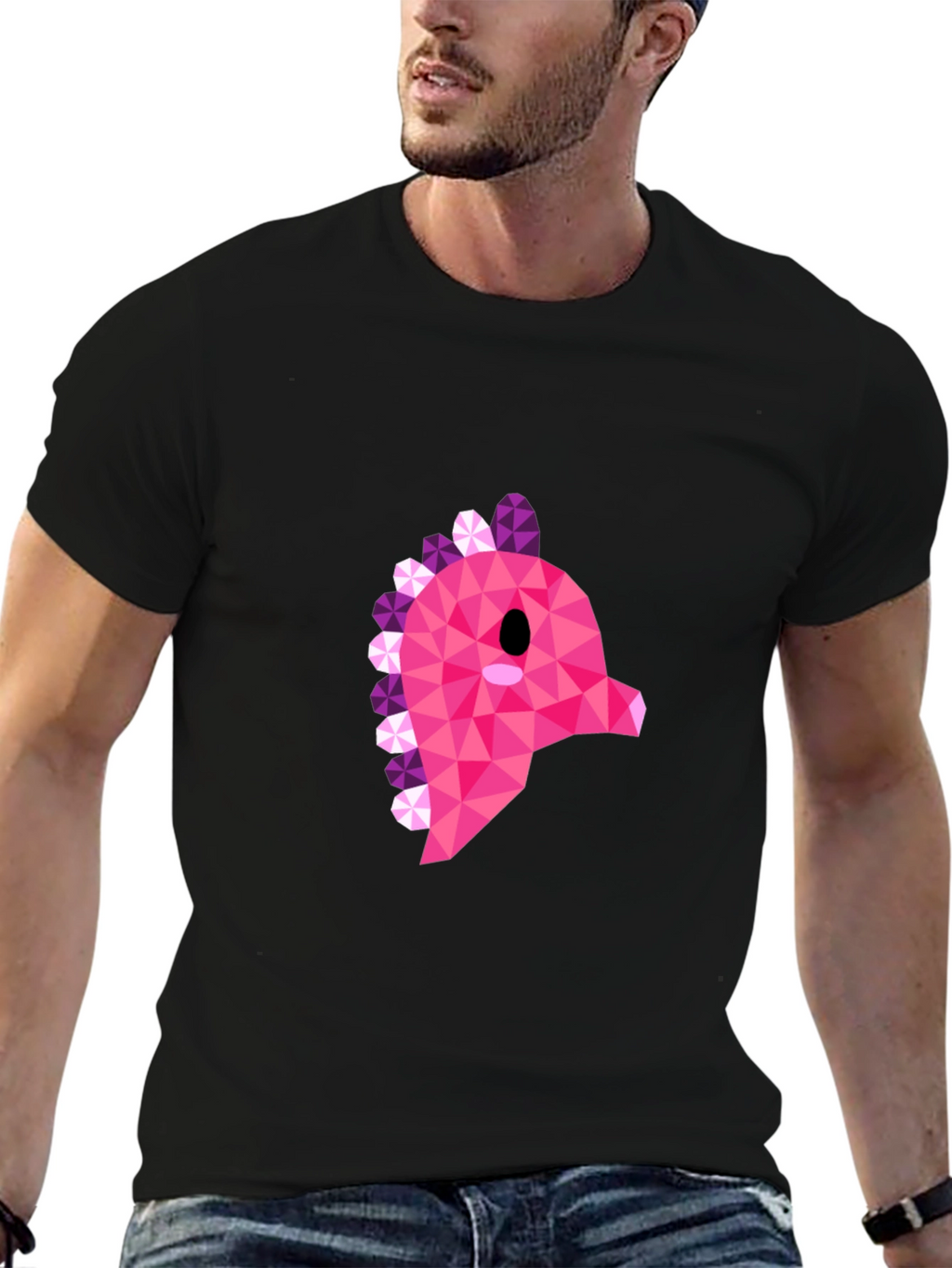 Geometric Pink Dinosaur Graphic T-Shirt - Modern Style