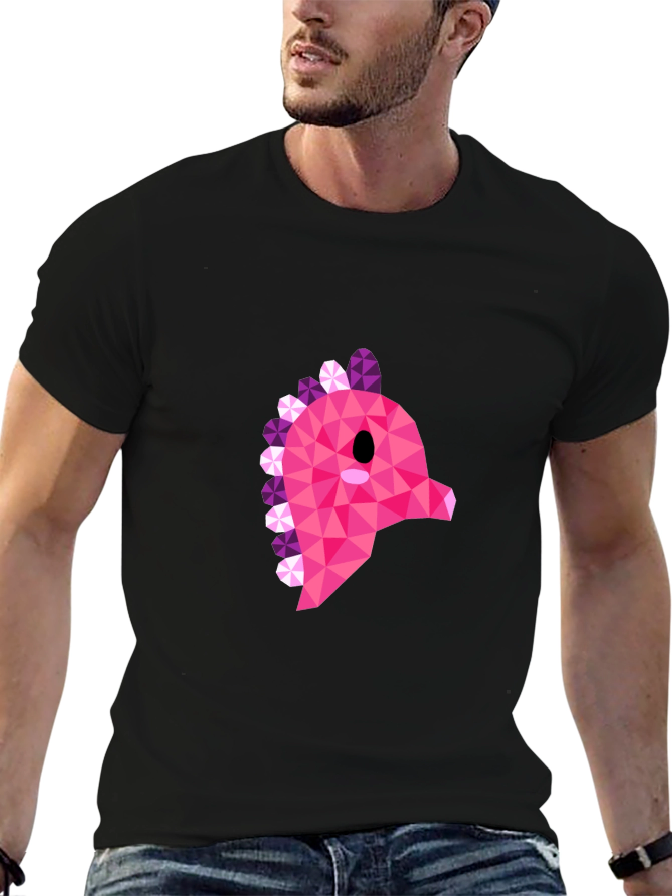 Geometric Pink Dinosaur Graphic T-Shirt - Modern Style