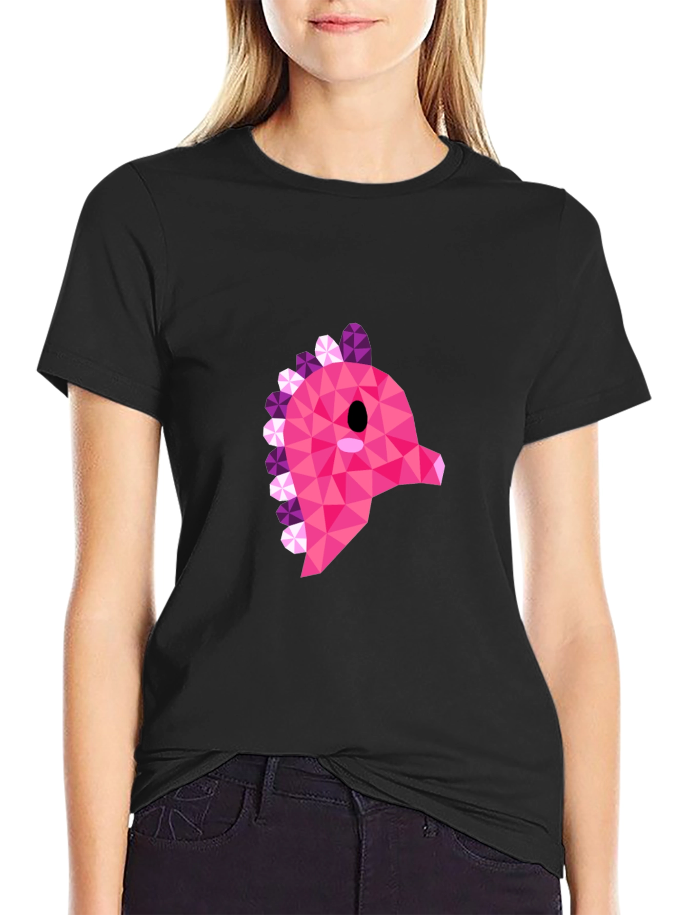 Geometric Pink Dinosaur Graphic T-Shirt - Modern Style