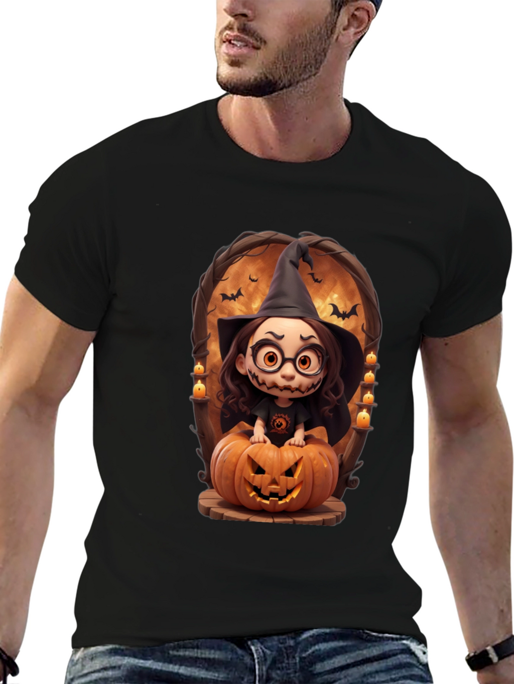 Halloween Witch on Pumpkin Graphic Tee