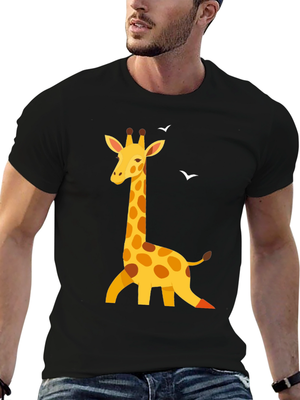Giraffe Graphic Print Black T-Shirt