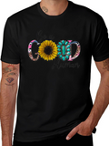 Good Human T-Shirt with Sunflower and Turquoise Design